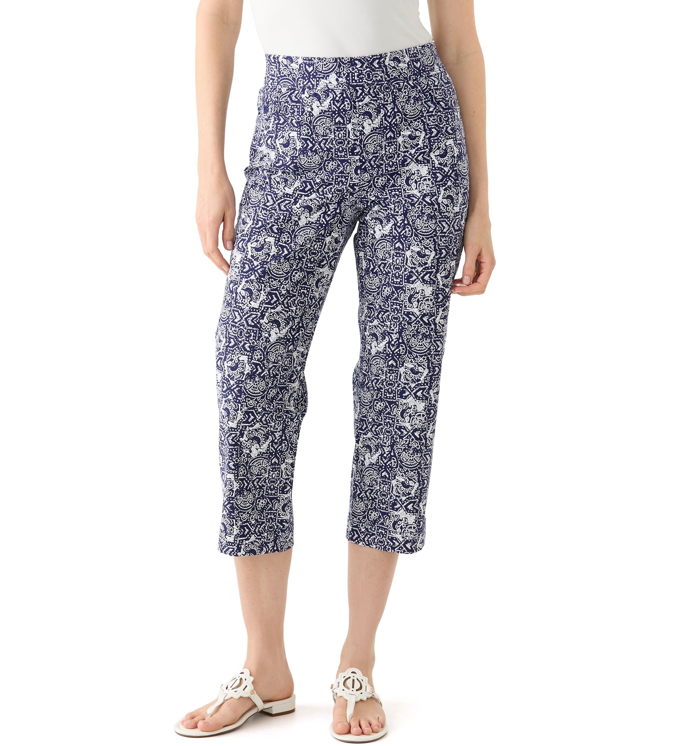 Womens Amanda Printed Pull On Capri Pants