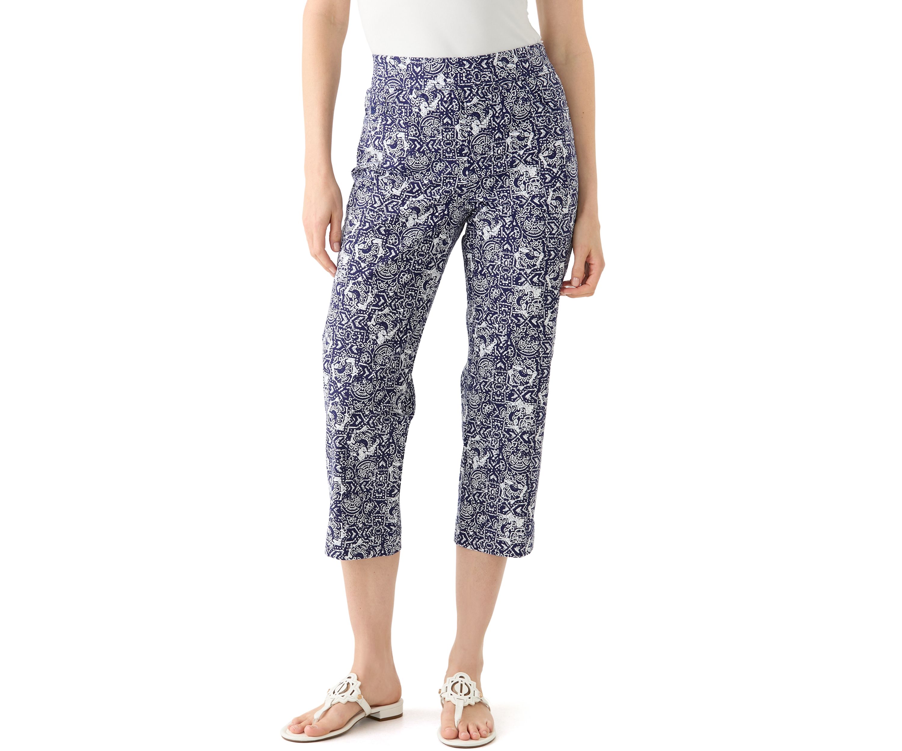Womens Amanda Printed Pull On Capri Pants