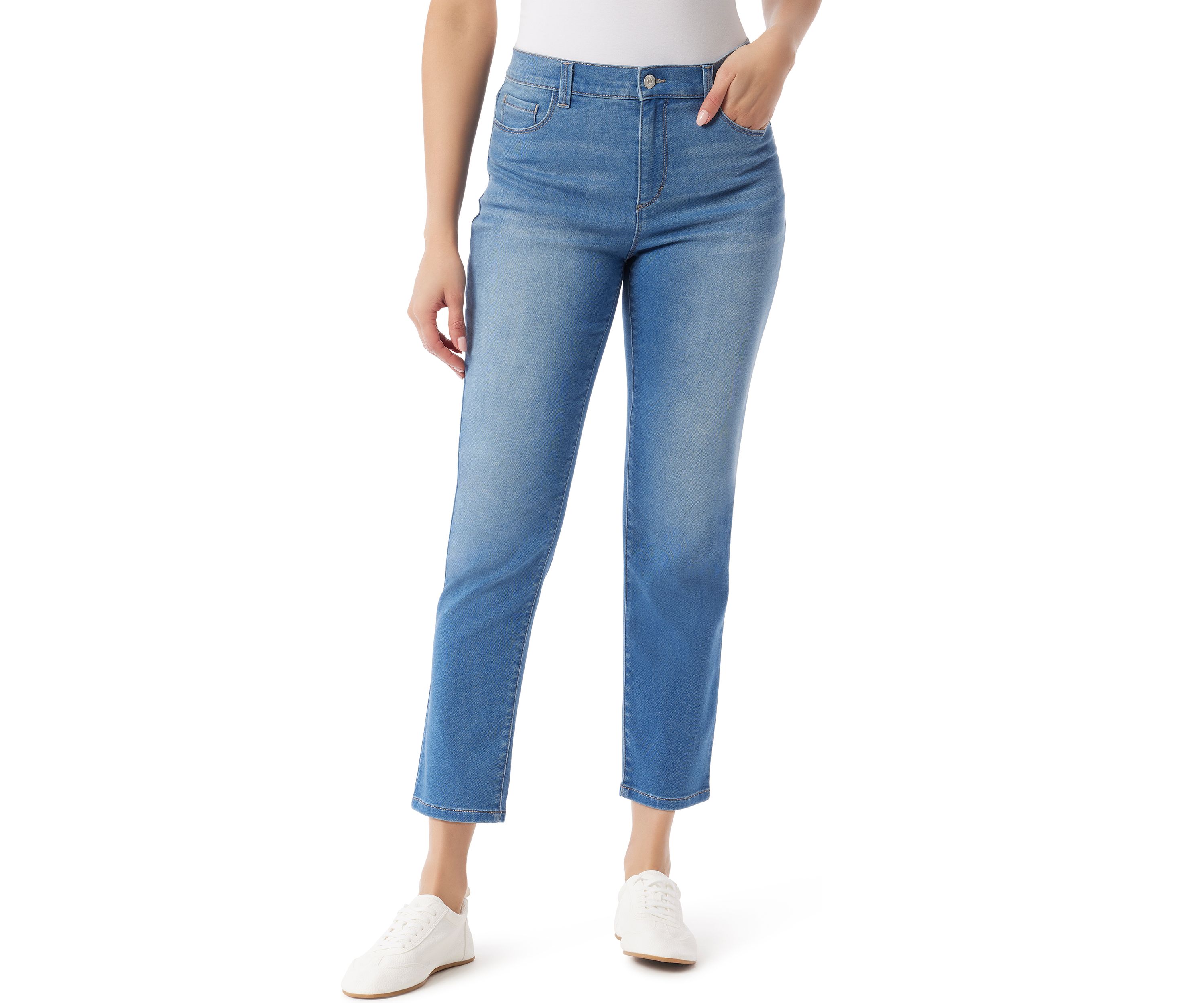 Womens 5 Pocket Straight Knit Denim Ankle Pants