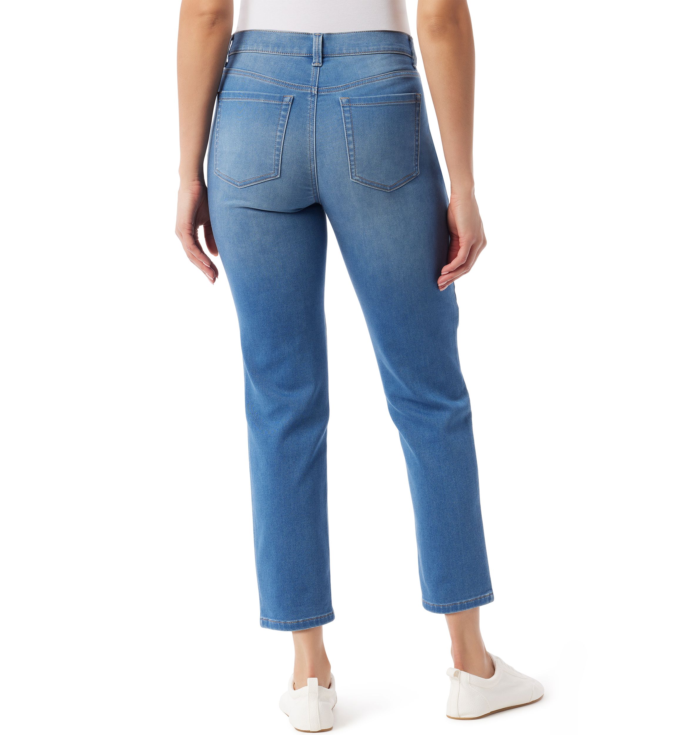 Womens 5 Pocket Straight Knit Denim Ankle Pants