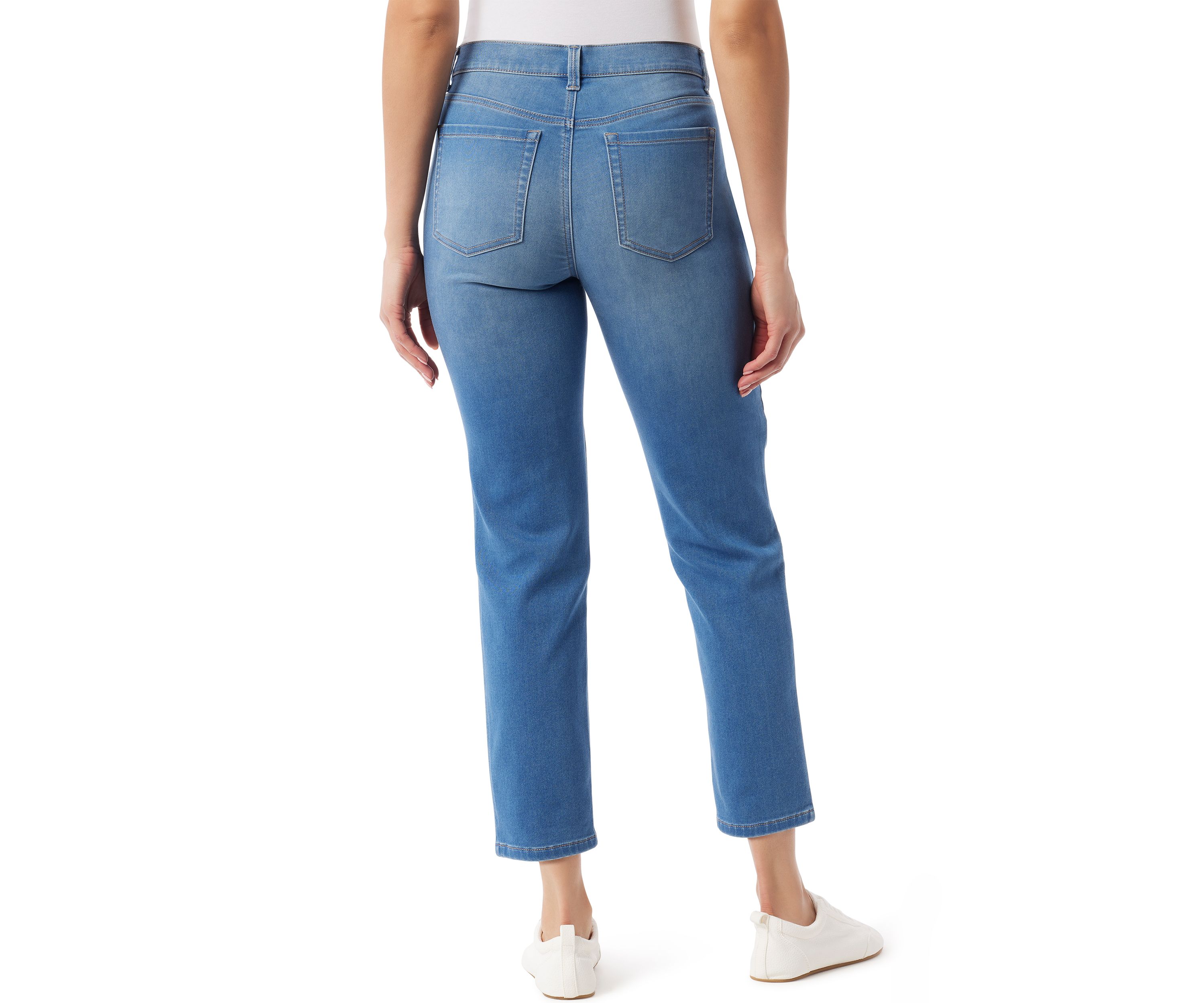 Womens 5 Pocket Straight Knit Denim Ankle Pants