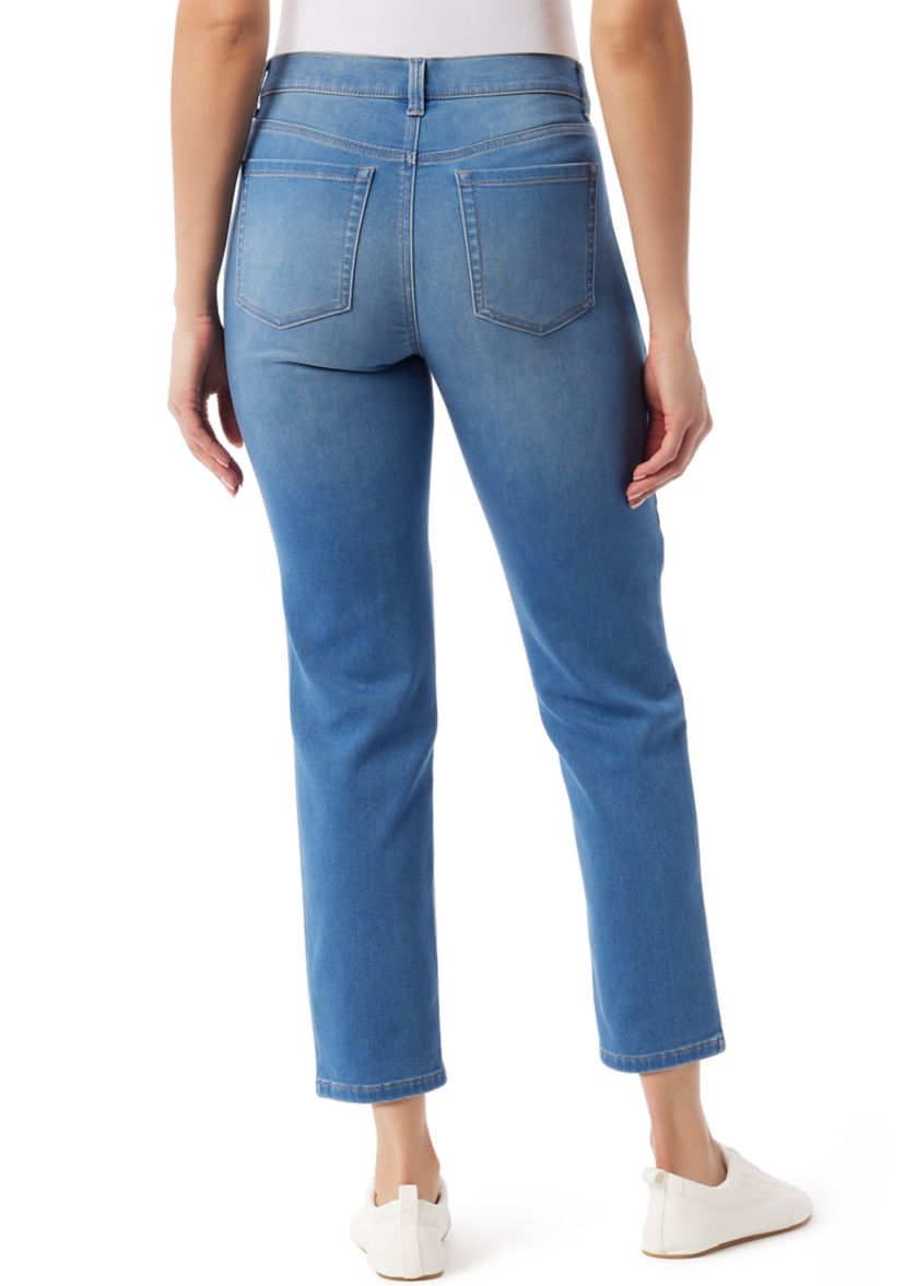 Womens 5 Pocket Straight Knit Denim Ankle Pants