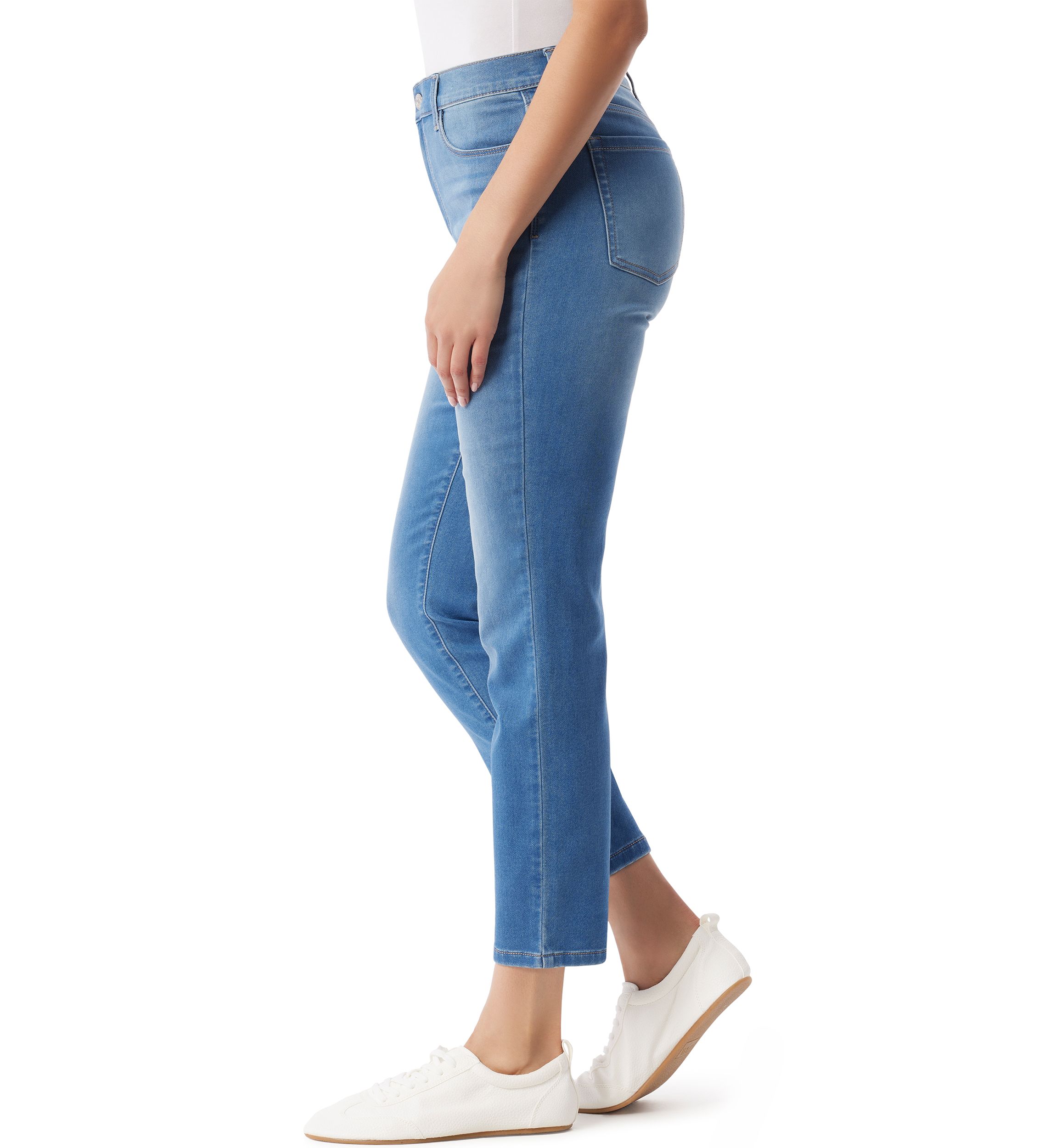 Womens 5 Pocket Straight Knit Denim Ankle Pants