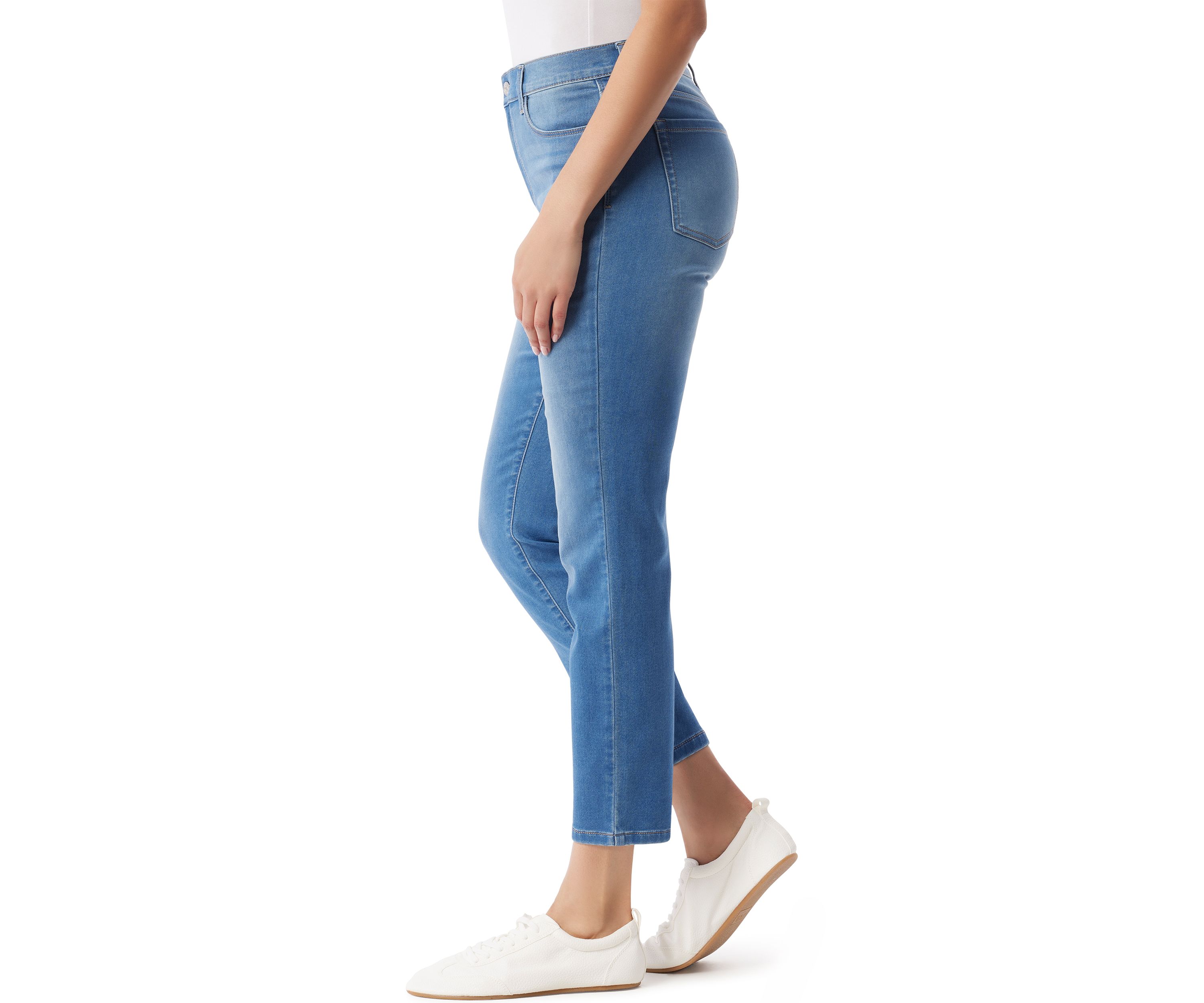 Womens 5 Pocket Straight Knit Denim Ankle Pants