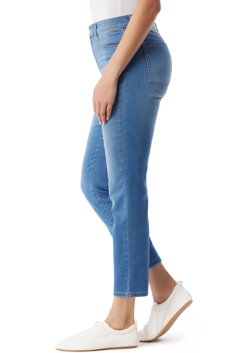 Womens 5 Pocket Straight Knit Denim Ankle Pants