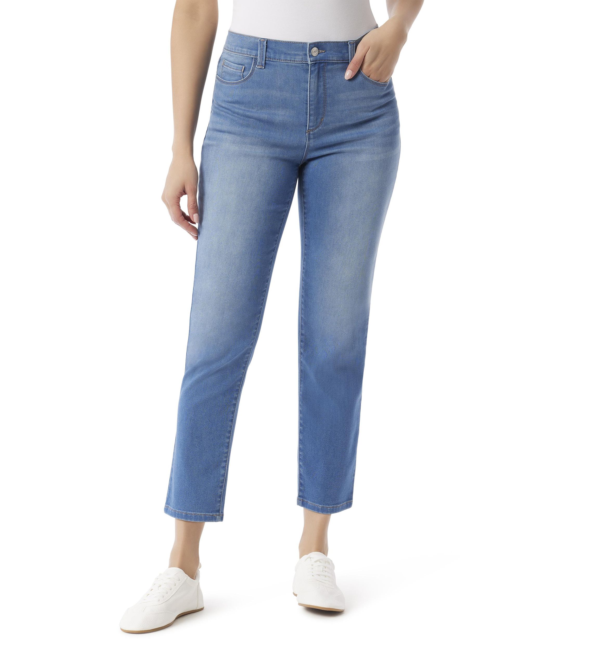 Petite 5 Pocket Knit Ankle Denim Jeans