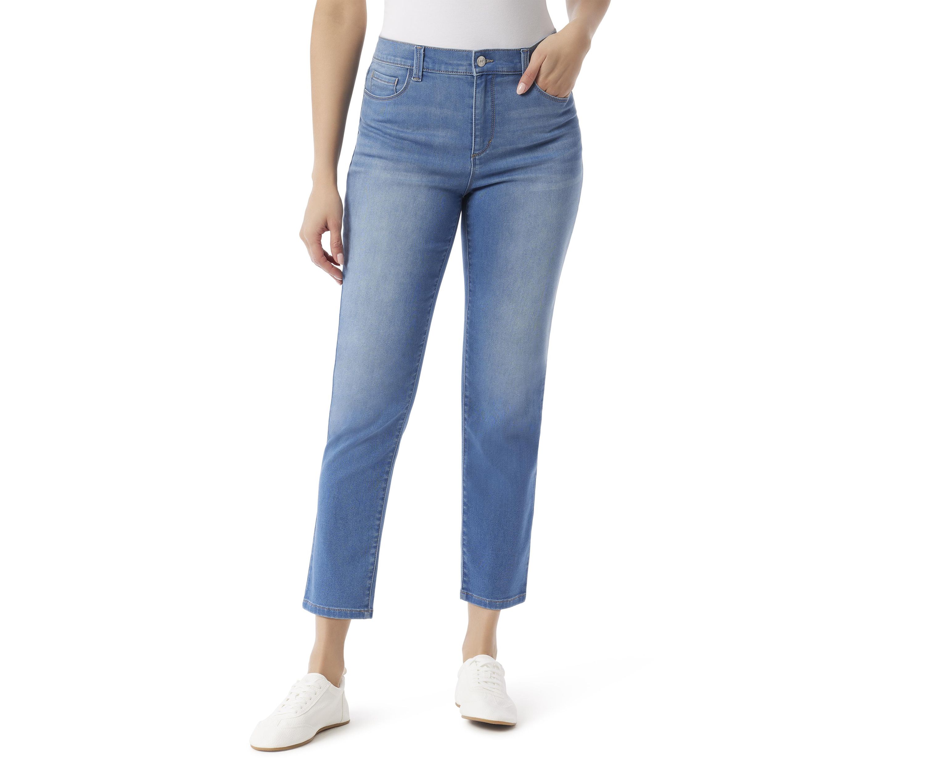 Petite 5 Pocket Knit Ankle Denim Jeans