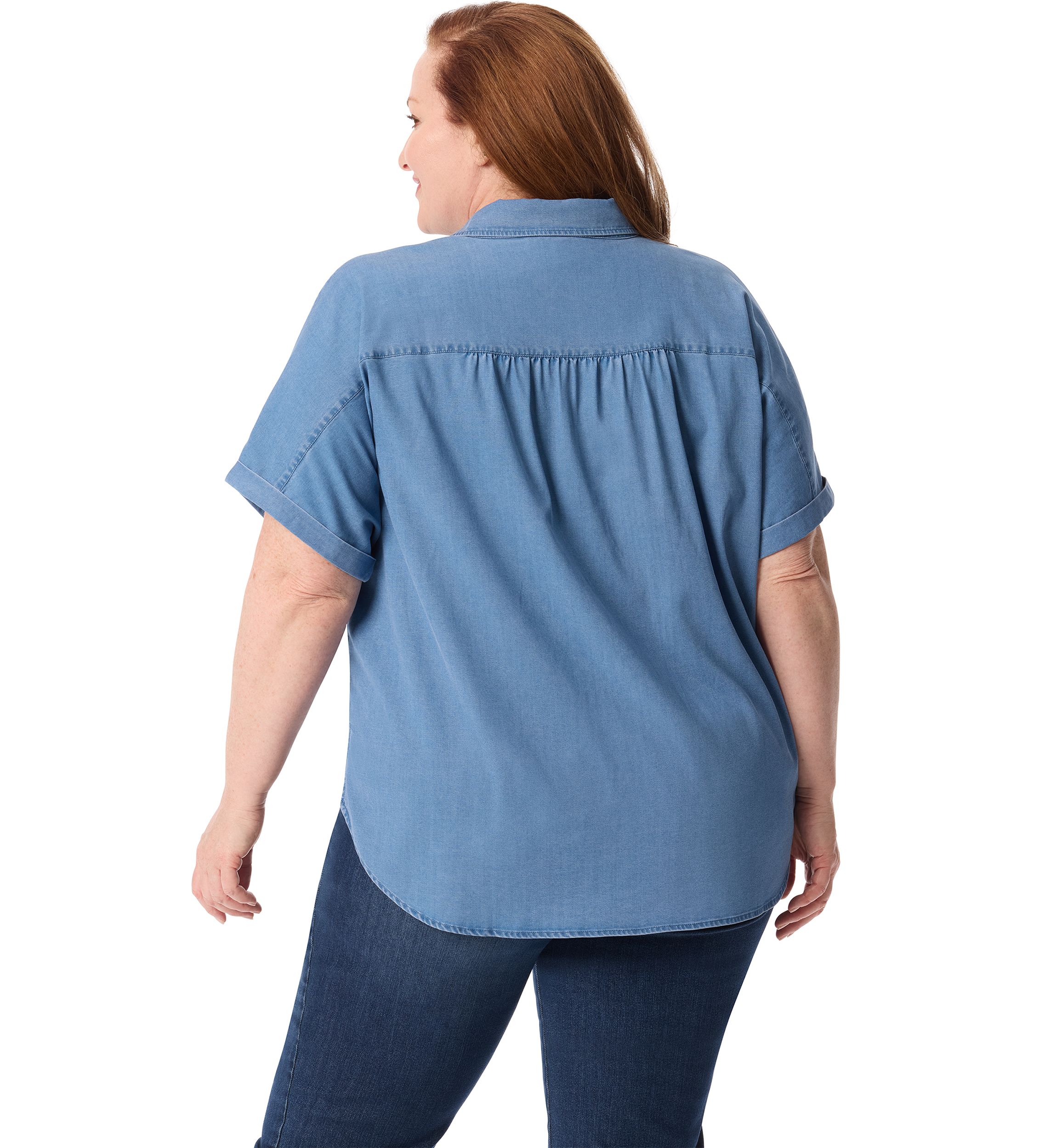 Plus Size Short Dolman Sleeve Woven Button Down Shirt