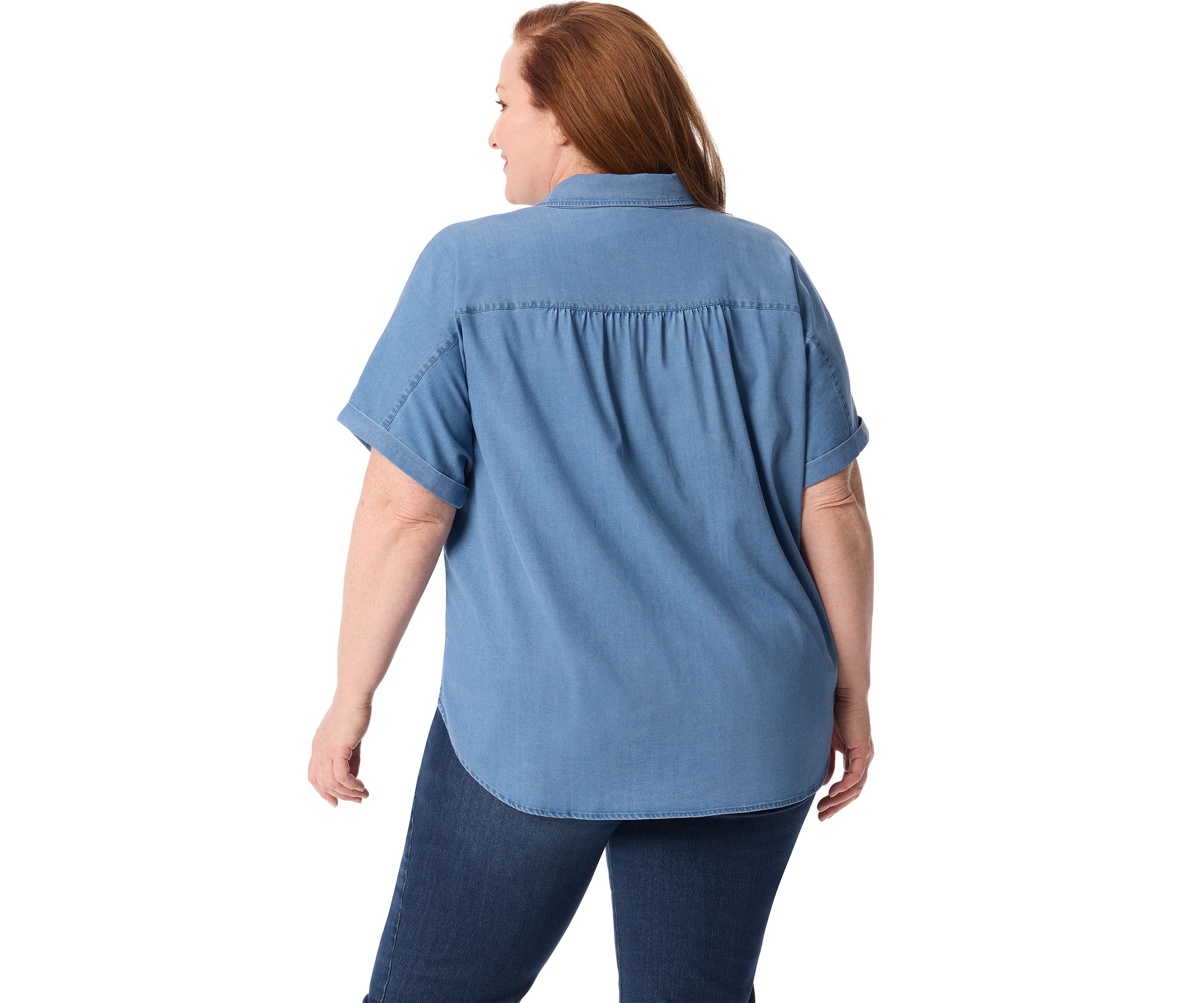 Plus Size Short Dolman Sleeve Woven Button Down Shirt