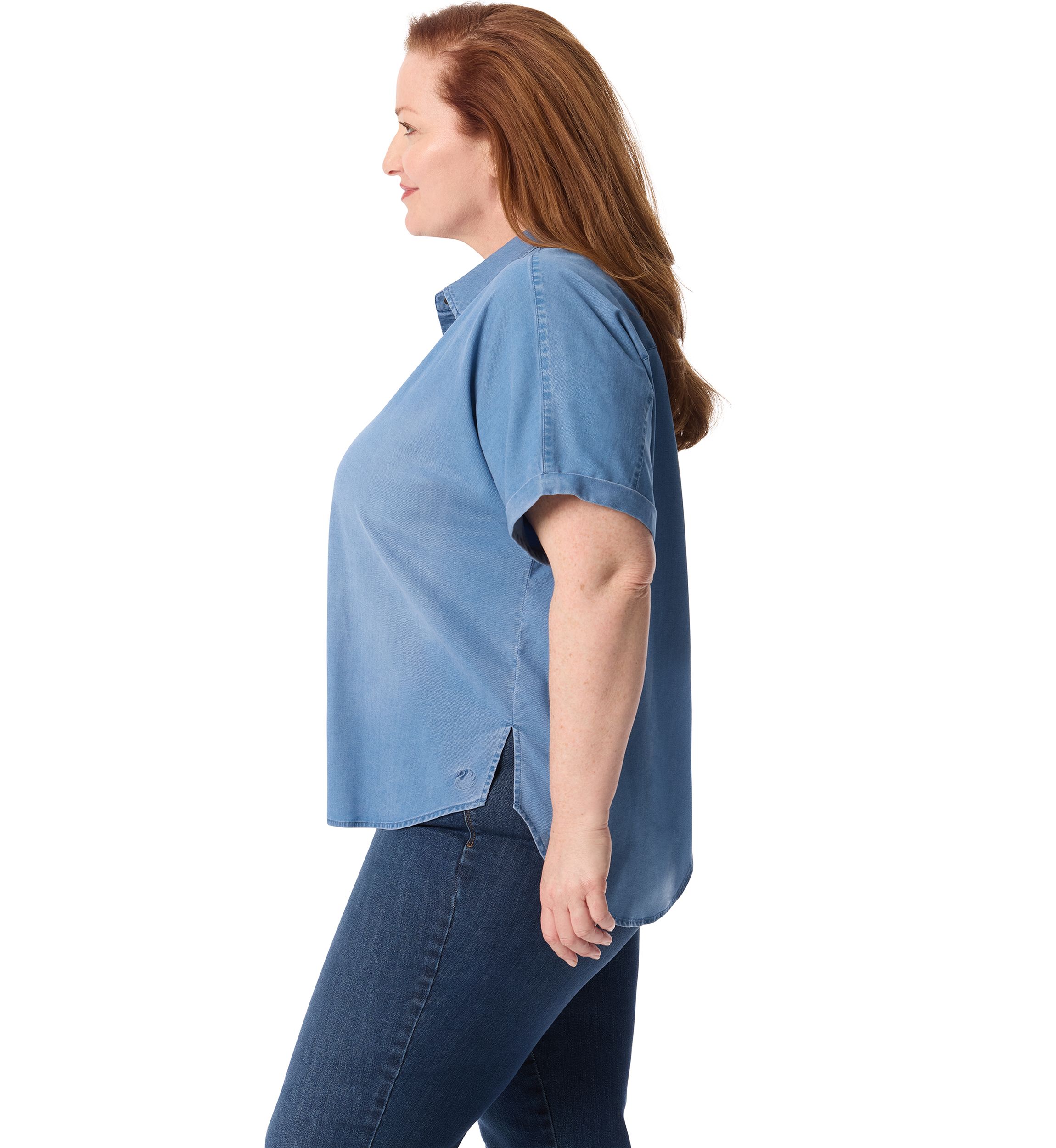 Plus Size Short Dolman Sleeve Woven Button Down Shirt