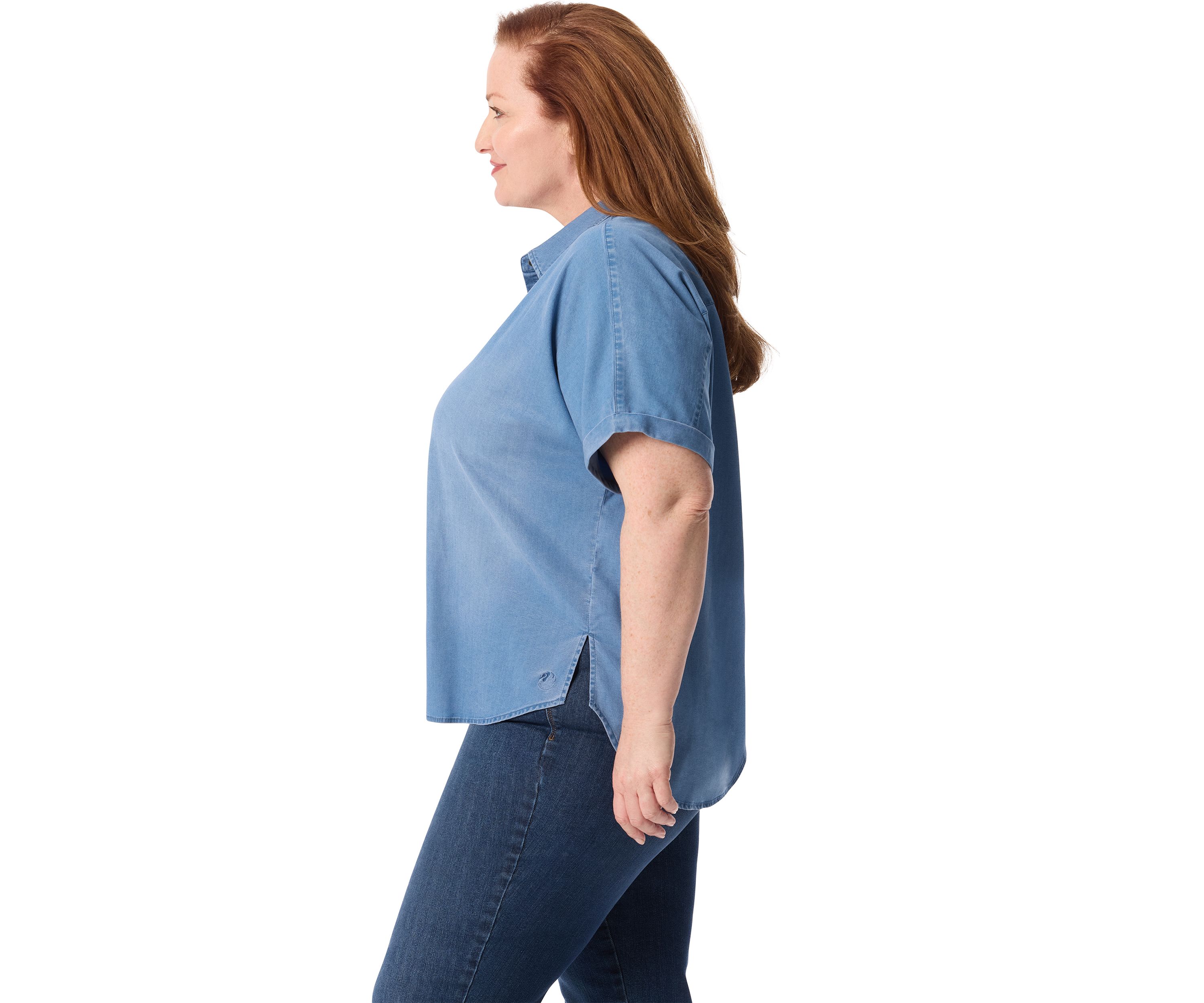 Plus Size Short Dolman Sleeve Woven Button Down Shirt