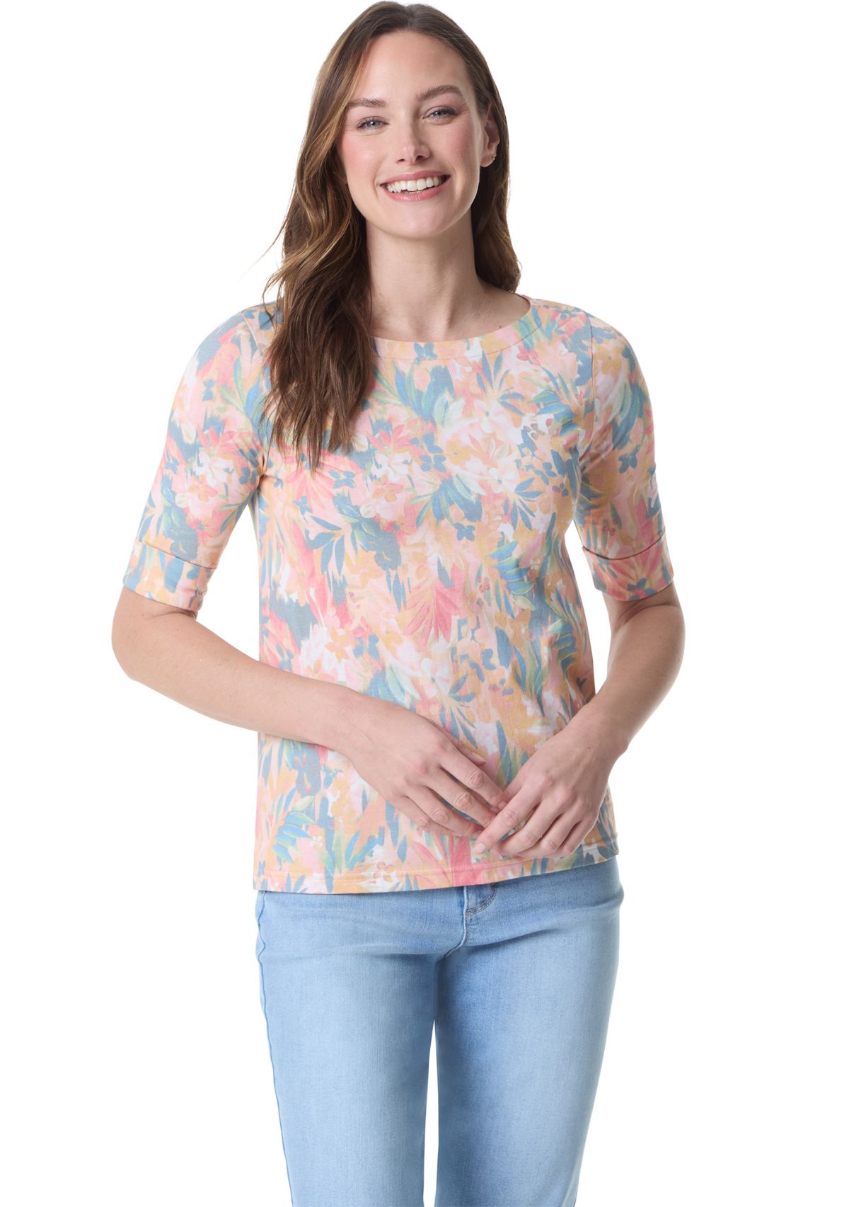 Petite Elbow Sleeve Printed Top 