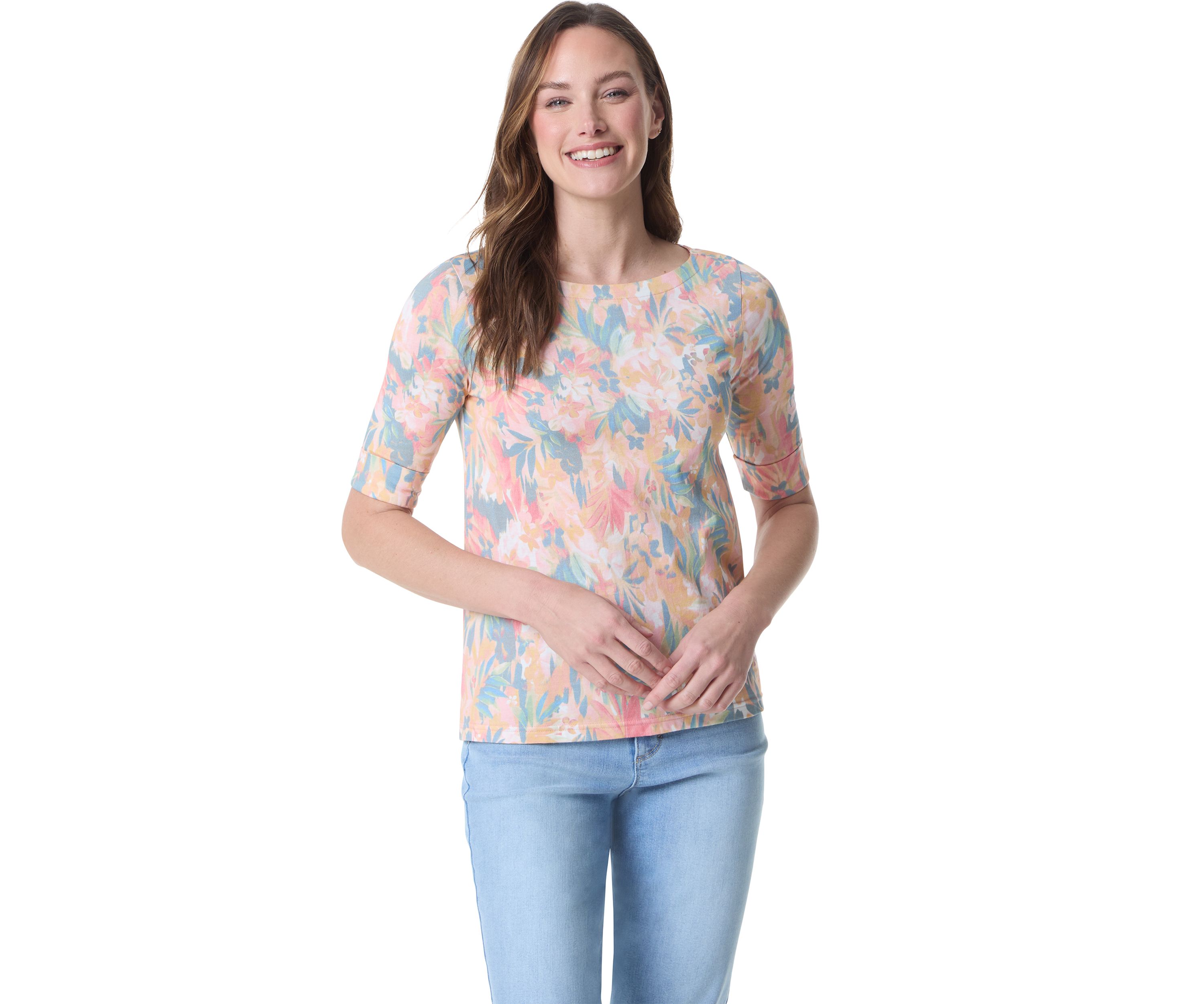 Petite Elbow Sleeve Printed Top 