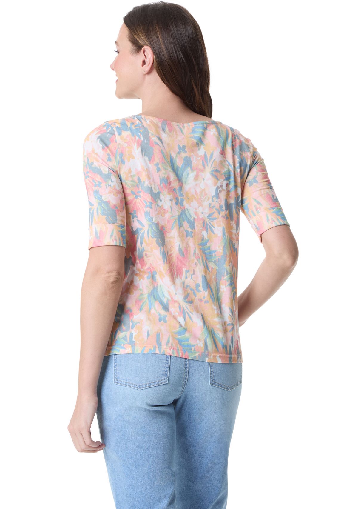 Petite Elbow Sleeve Printed Top 