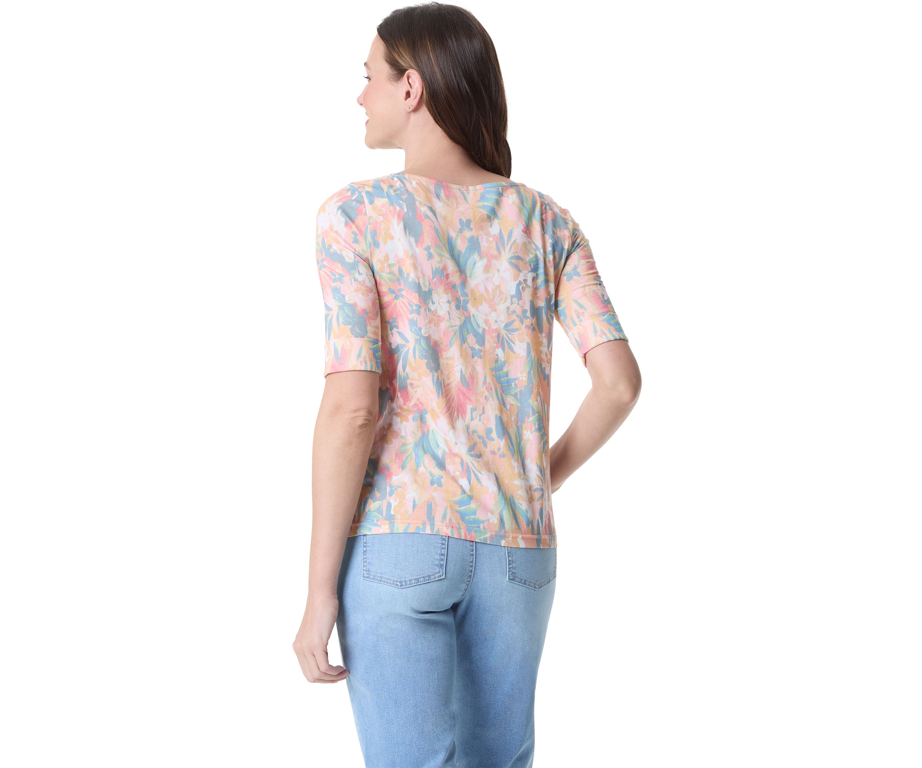 Petite Elbow Sleeve Printed Top 