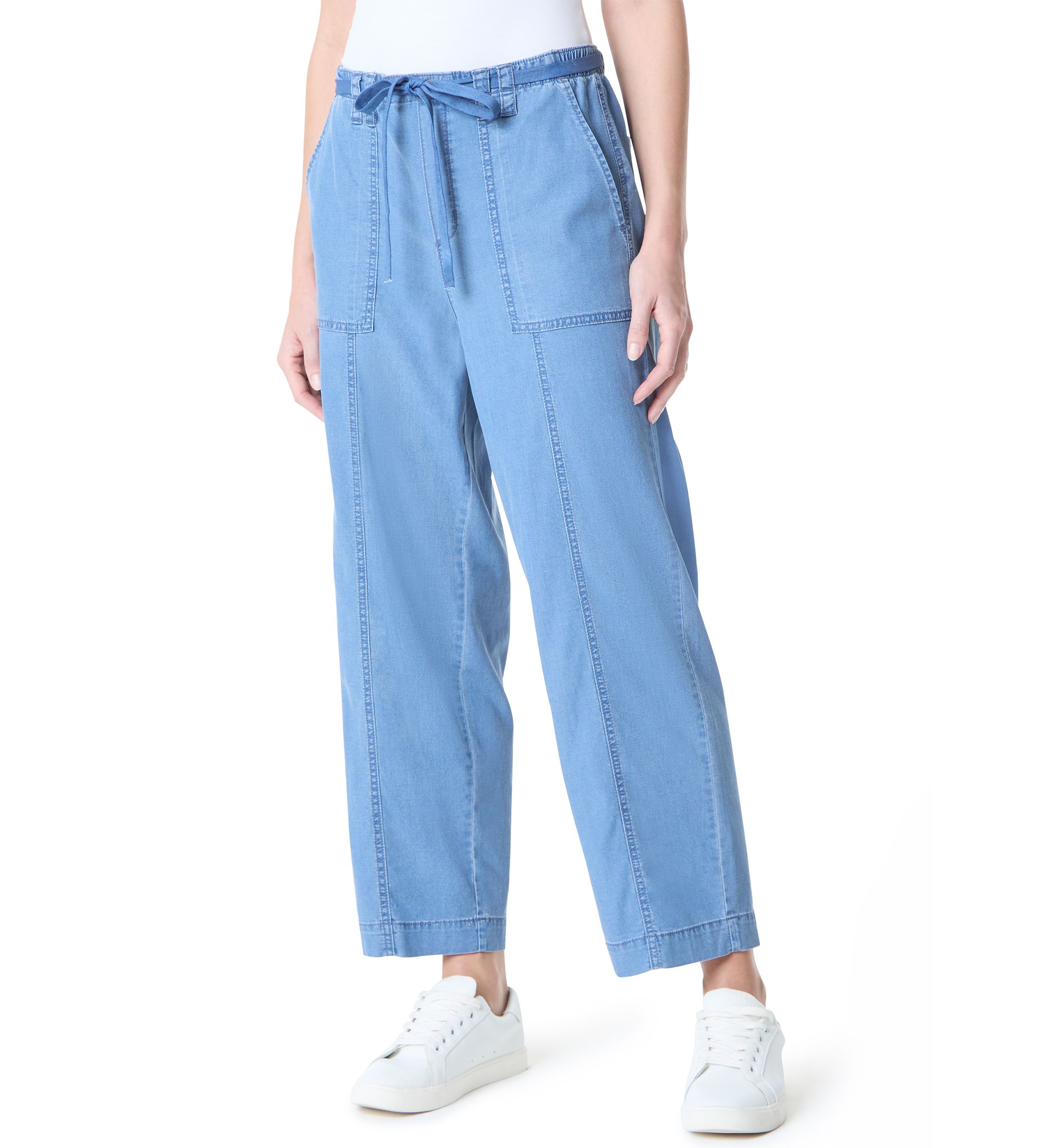 Petite Soft Fluid Straight Cropped Pants