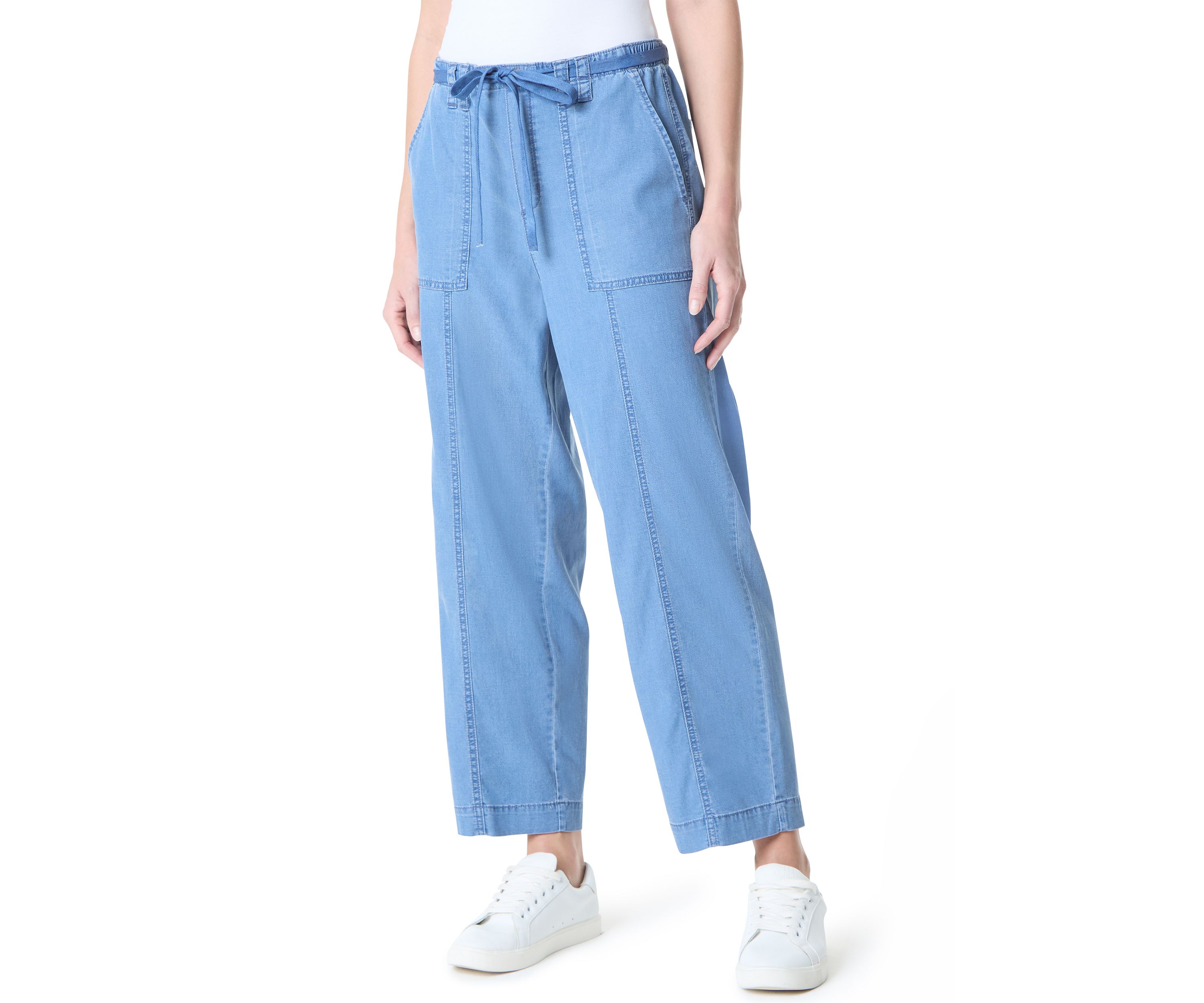 Petite Soft Fluid Straight Cropped Pants