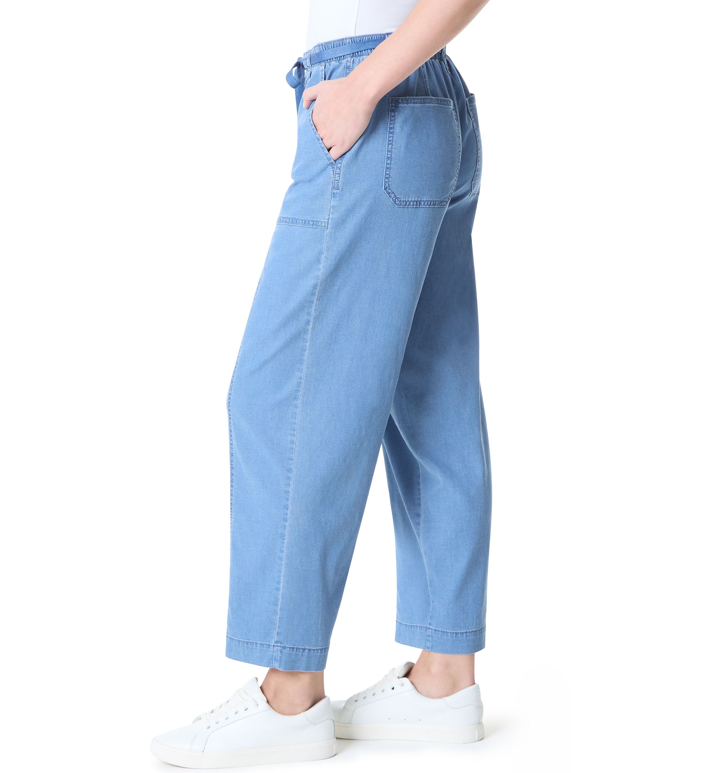 Petite Soft Fluid Straight Cropped Pants