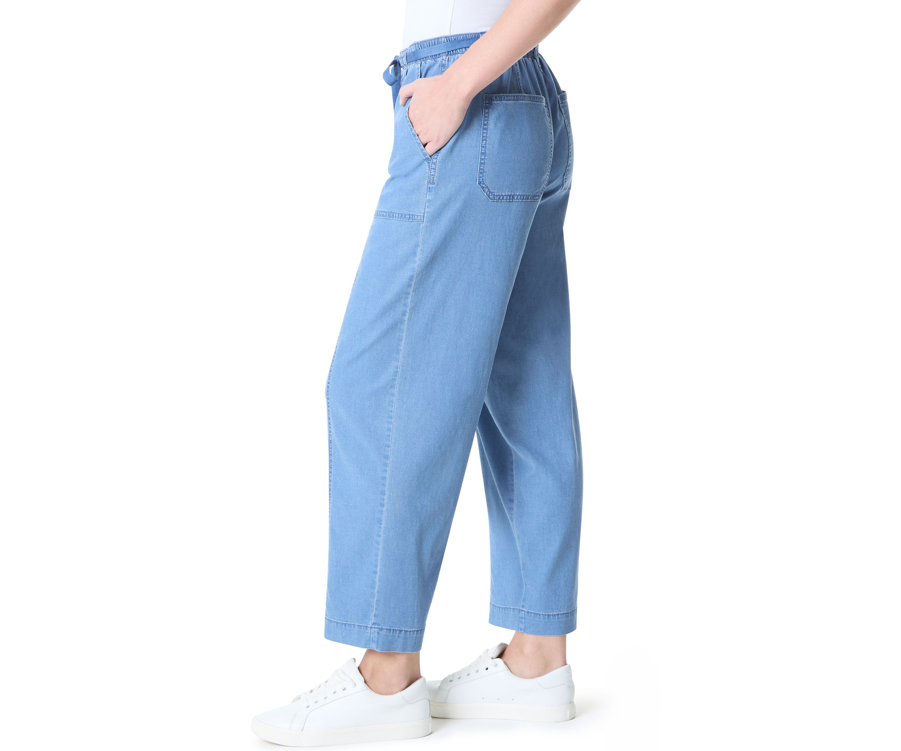 Petite Soft Fluid Straight Cropped Pants