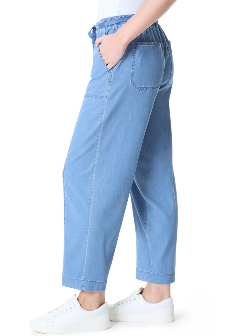 Petite Soft Fluid Straight Cropped Pants