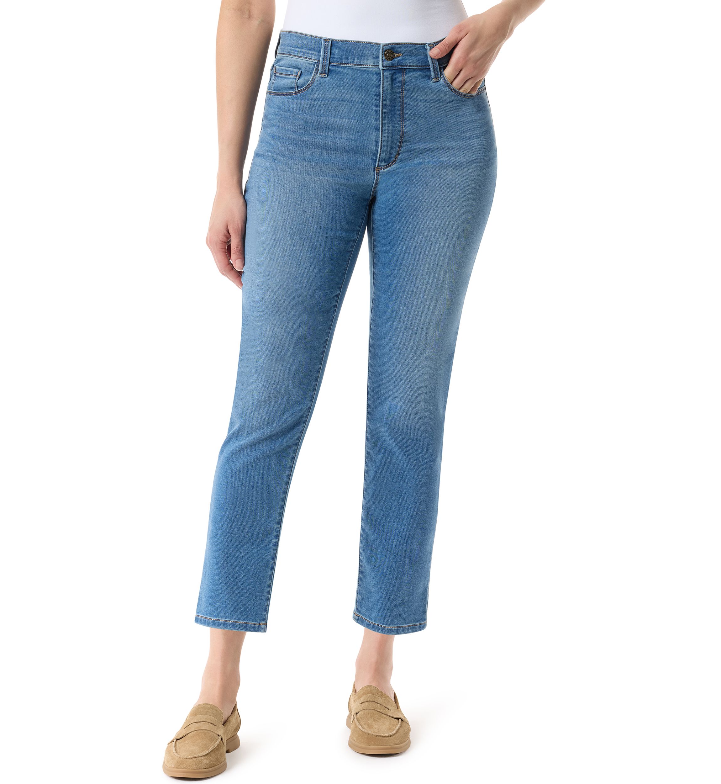 Womens Cali 5 Pocket Straight Ankle Knit Jeans