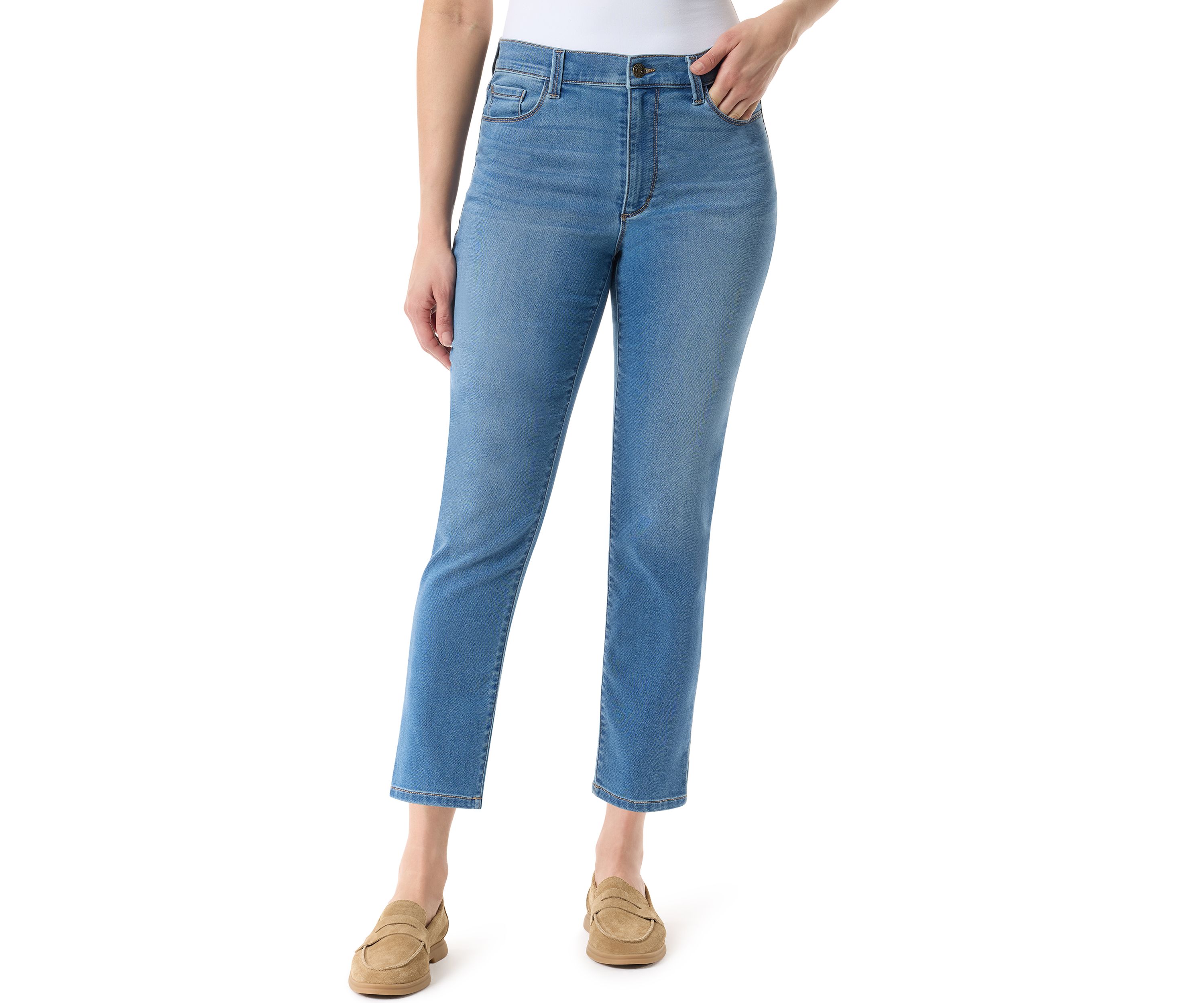 Womens Cali 5 Pocket Straight Ankle Knit Jeans