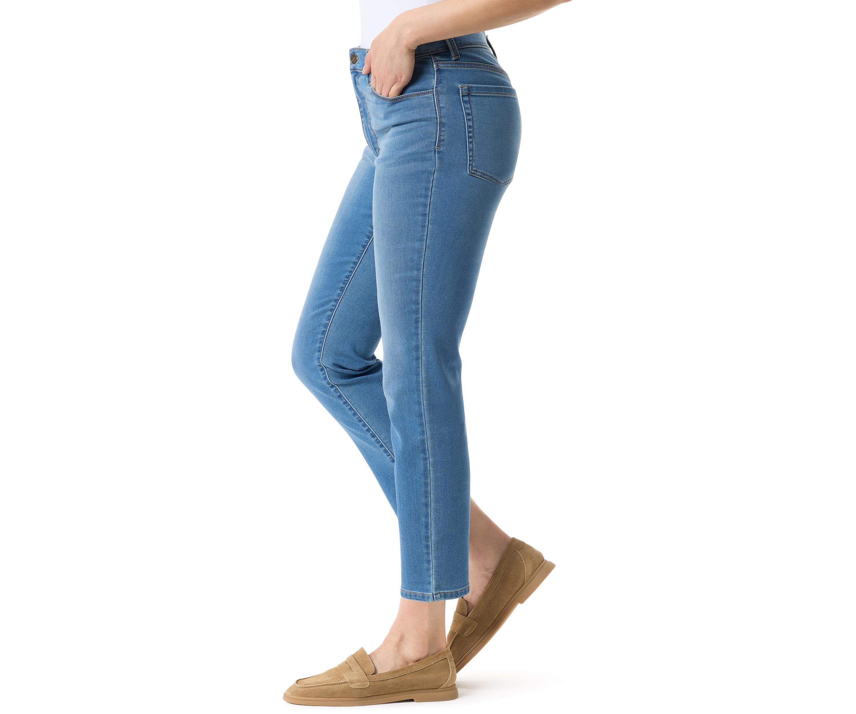 Womens Cali 5 Pocket Straight Ankle Knit Jeans