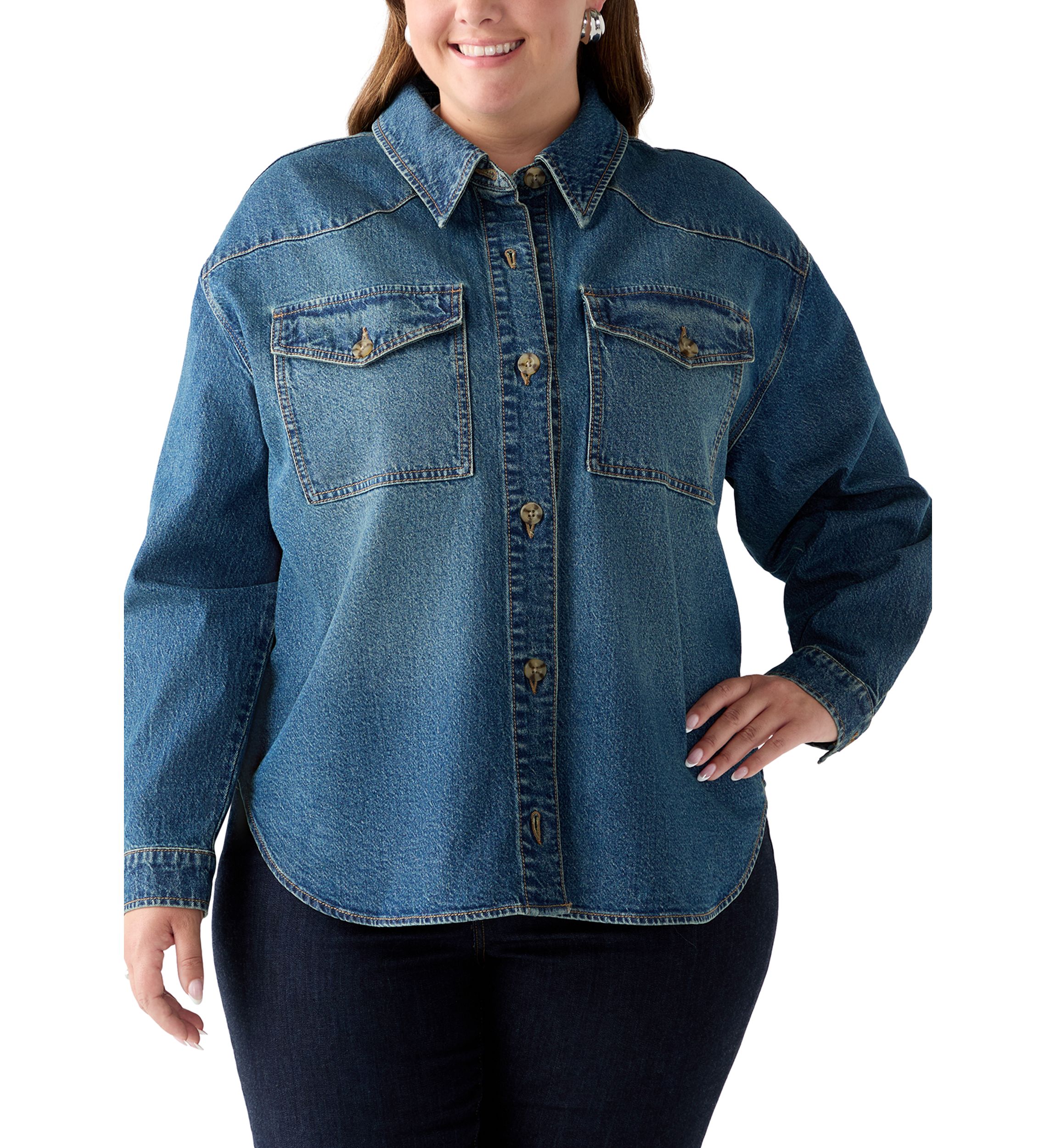Plus Size Denim Shacket