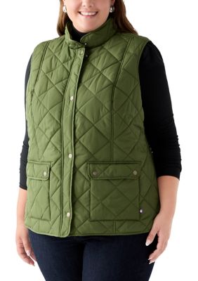 Gloria Vanderbilt Women's Plus Size Quilted Vest, Green, 3X
