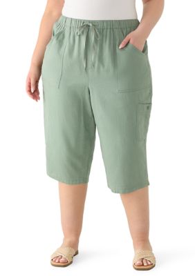 Gloria Vanderbilt Women's Plus Size Dobby Skimmer Cropped Pants, Sage, 1X