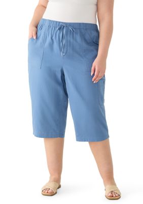 Gloria Vanderbilt Women's Plus Size Dobby Skimmer Cropped Pants, Blue, 2X
