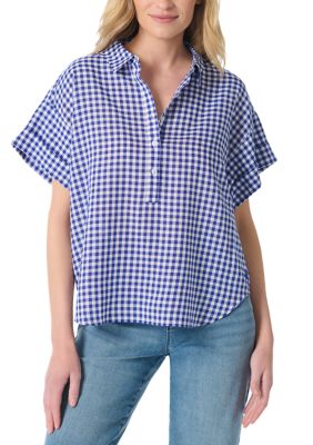 Gloria Vanderbilt Women's Petite Austin Poplin Popover Top, Blue, PXL