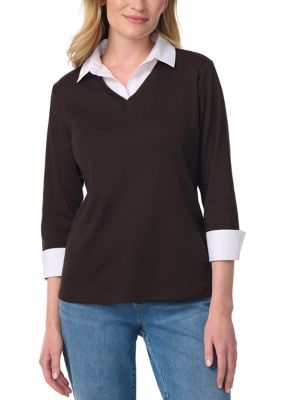 Gloria Vanderbilt Women's Maxine Twofer Top, White, XL