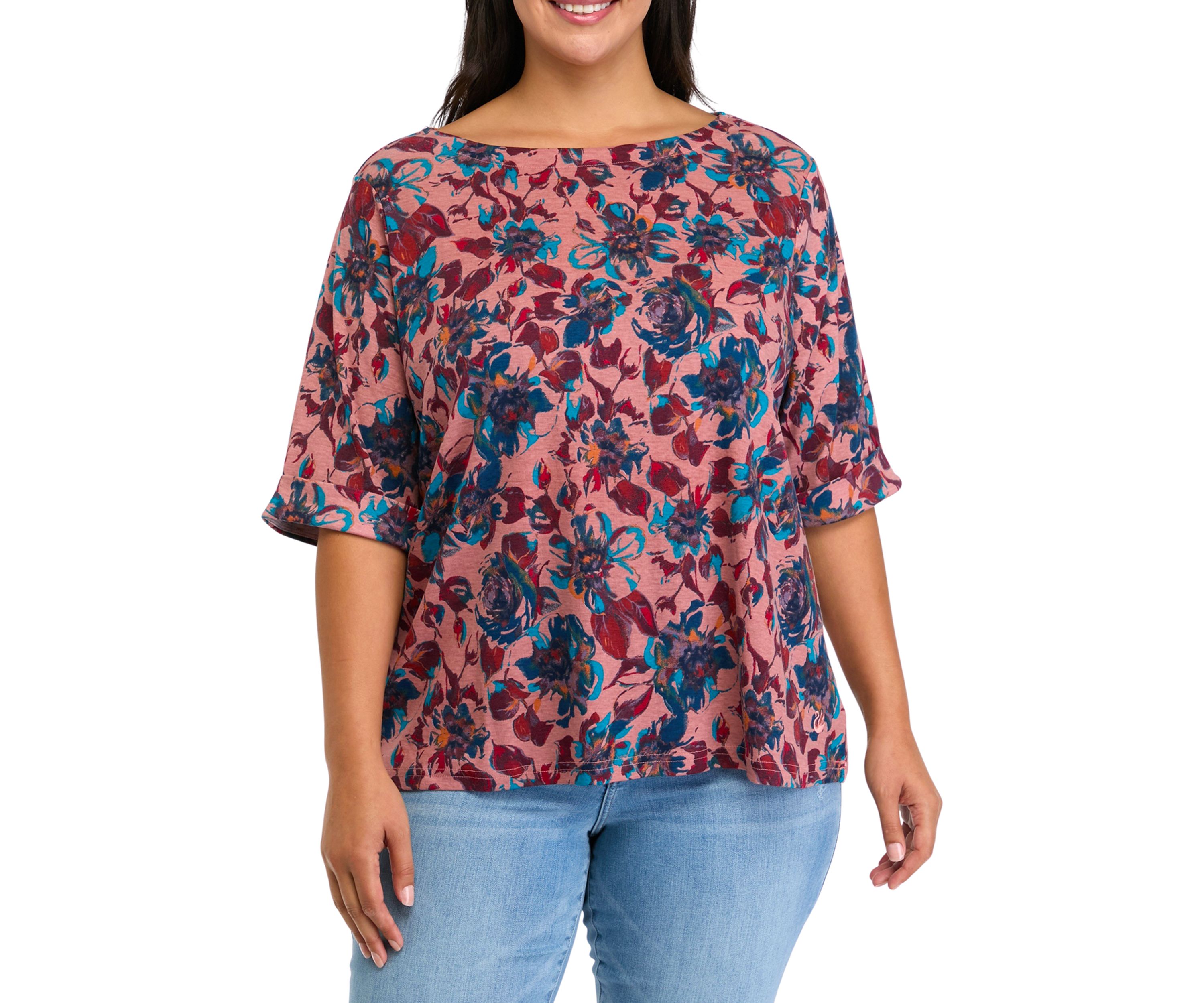 Plus Size Alanis Elbow Sleeve Printed Knit Top