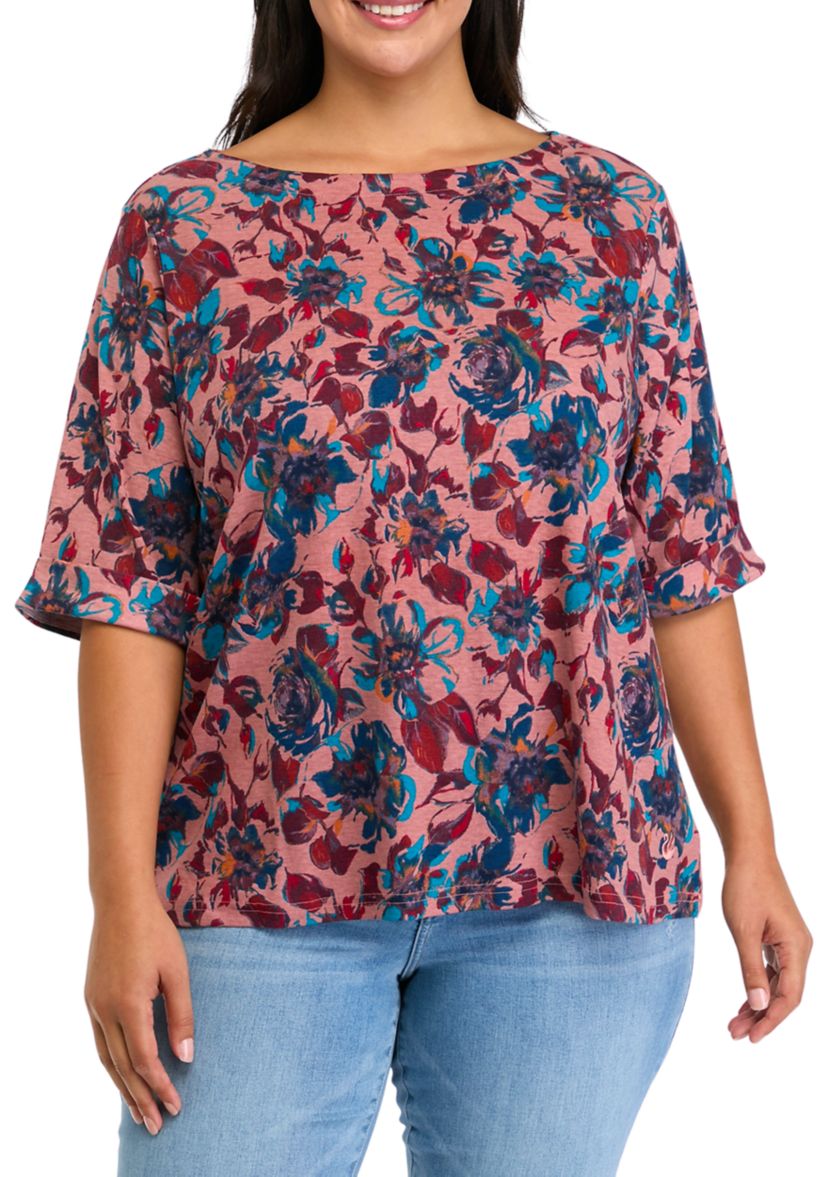Plus Size Alanis Elbow Sleeve Printed Knit Top