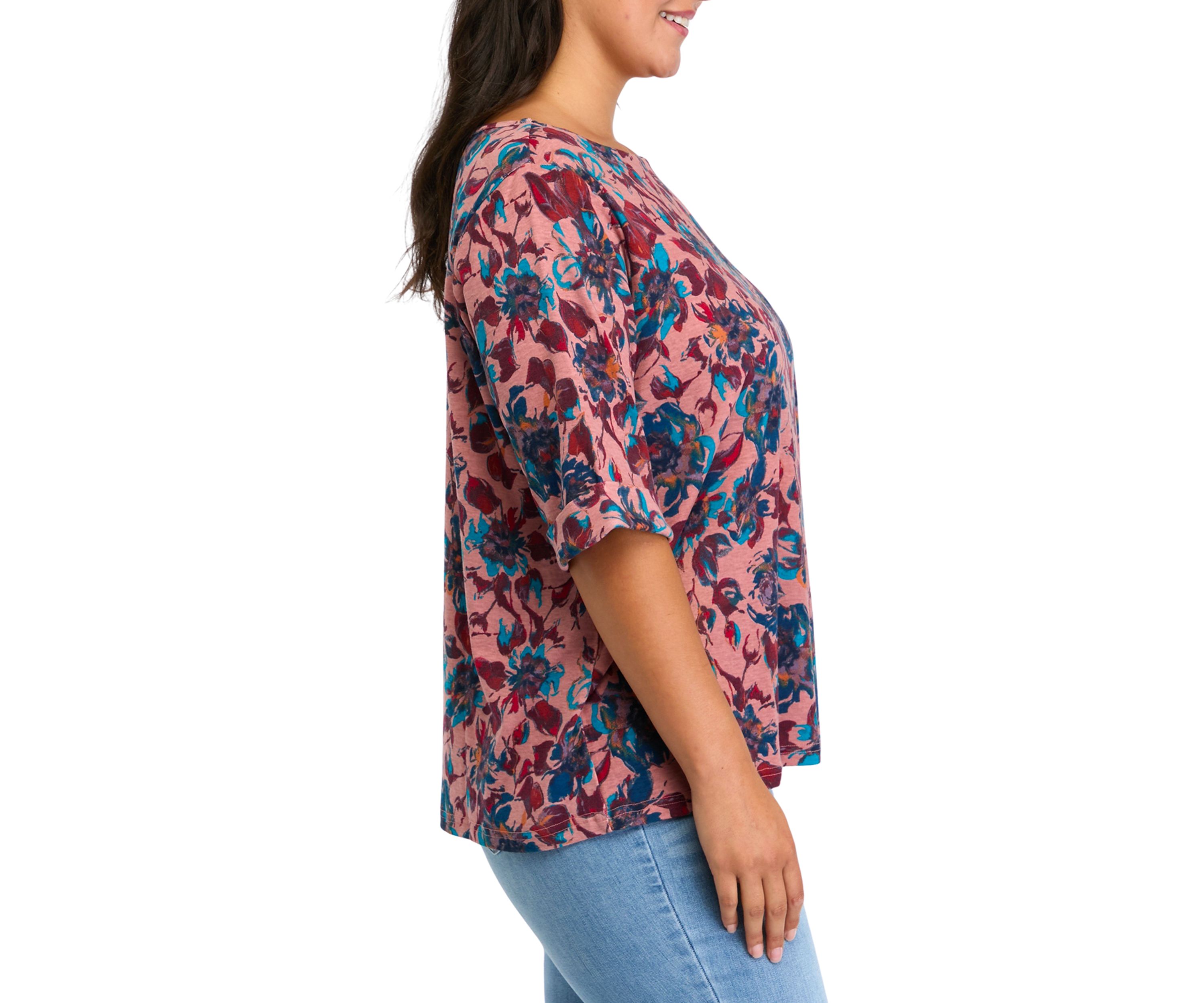 Plus Size Alanis Elbow Sleeve Printed Knit Top