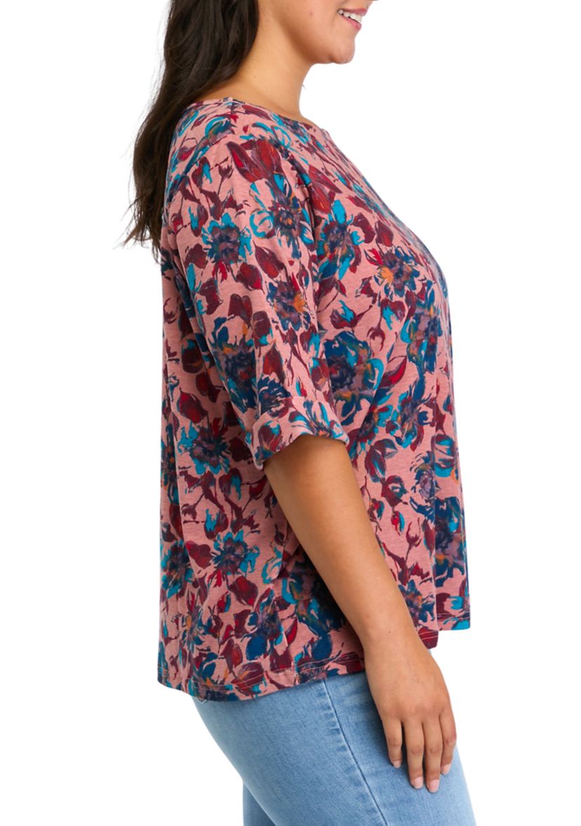 Plus Size Alanis Elbow Sleeve Printed Knit Top