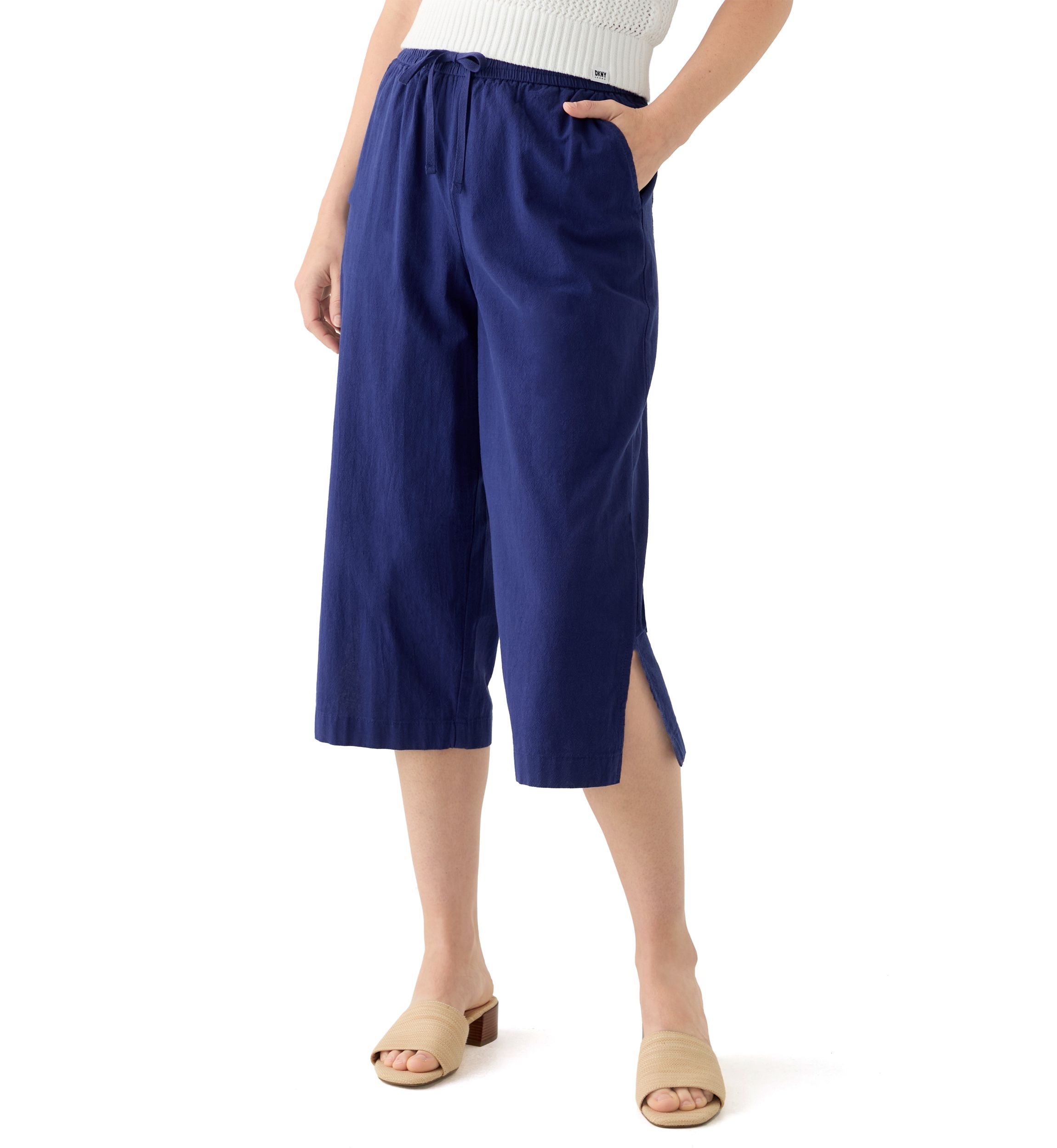 Womens Drawstring Cotton Capri Pants