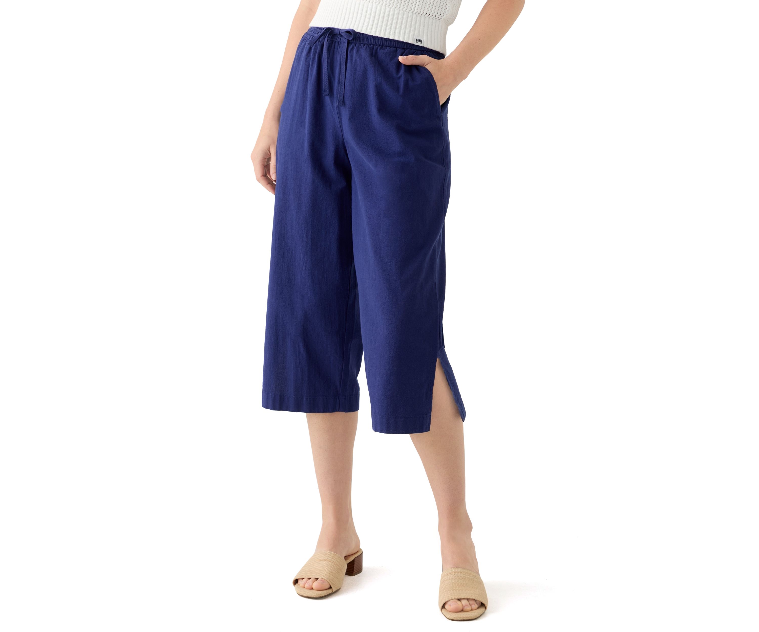 Womens Drawstring Cotton Capri Pants