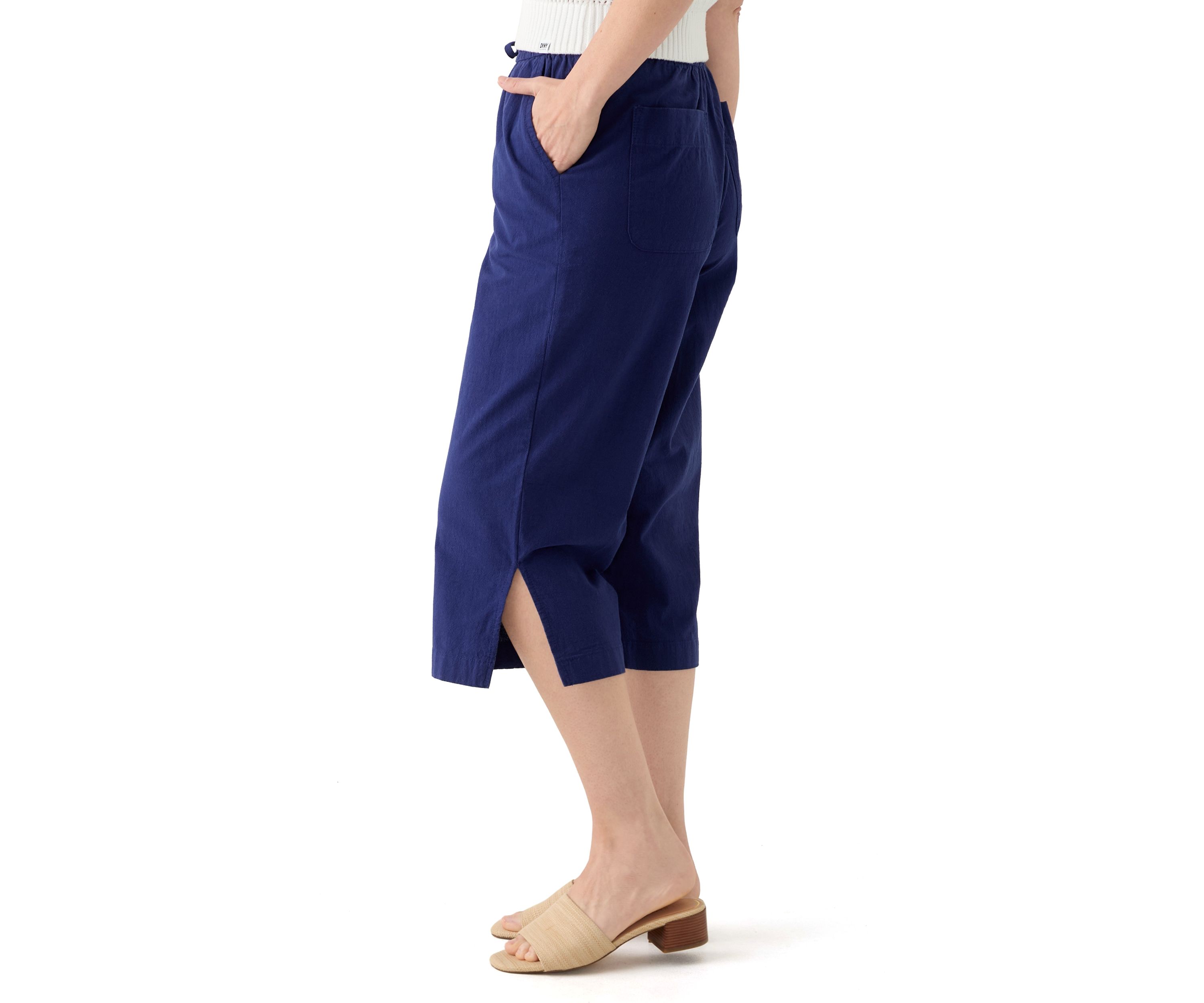Womens Drawstring Cotton Capri Pants