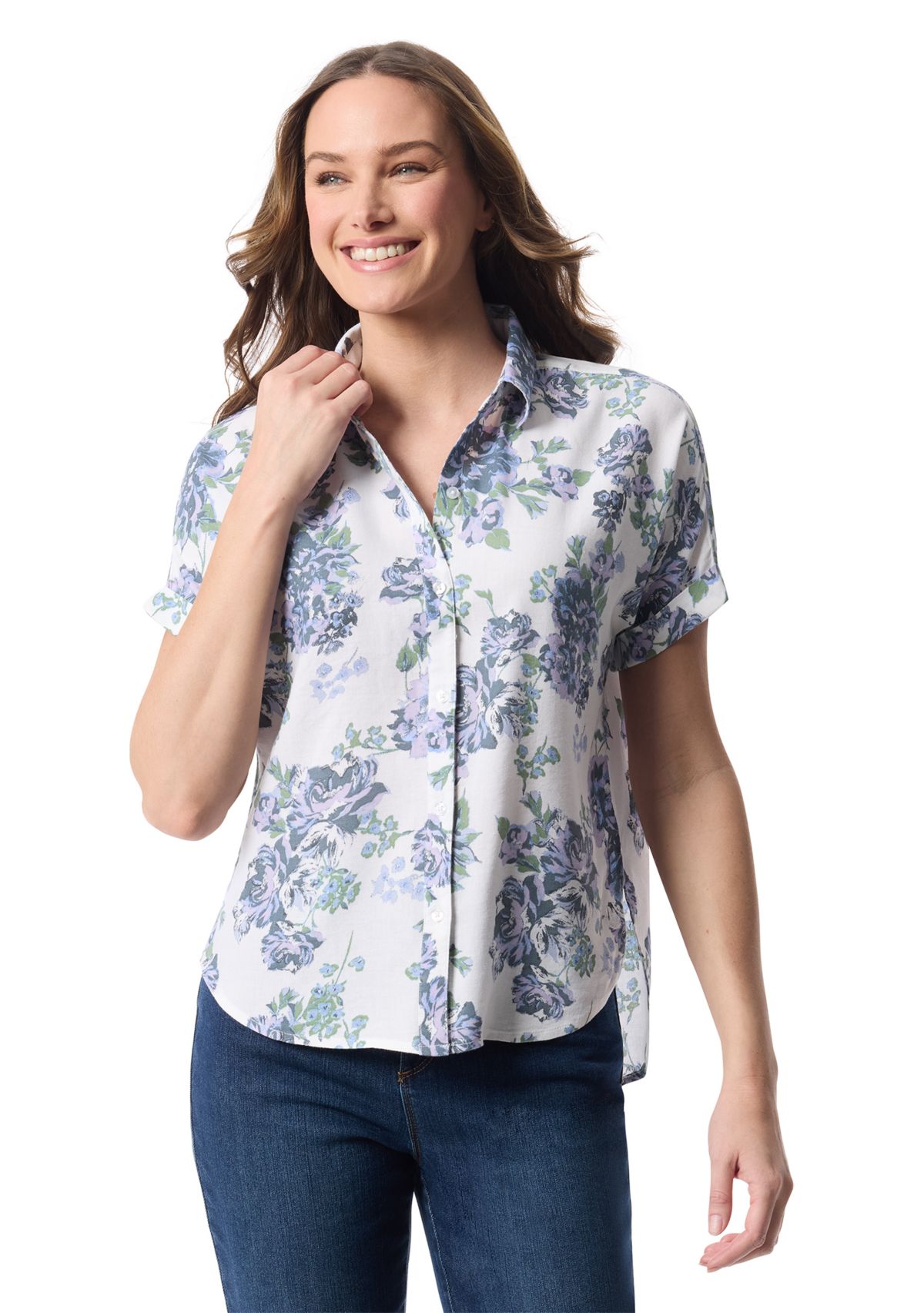 Petite Printed Button Down Shirt 