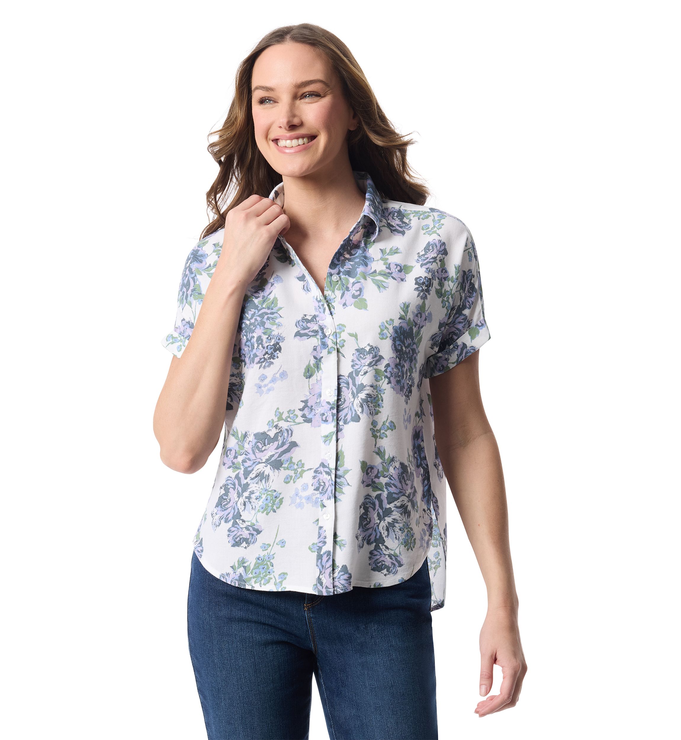 Petite Printed Button Down Shirt 