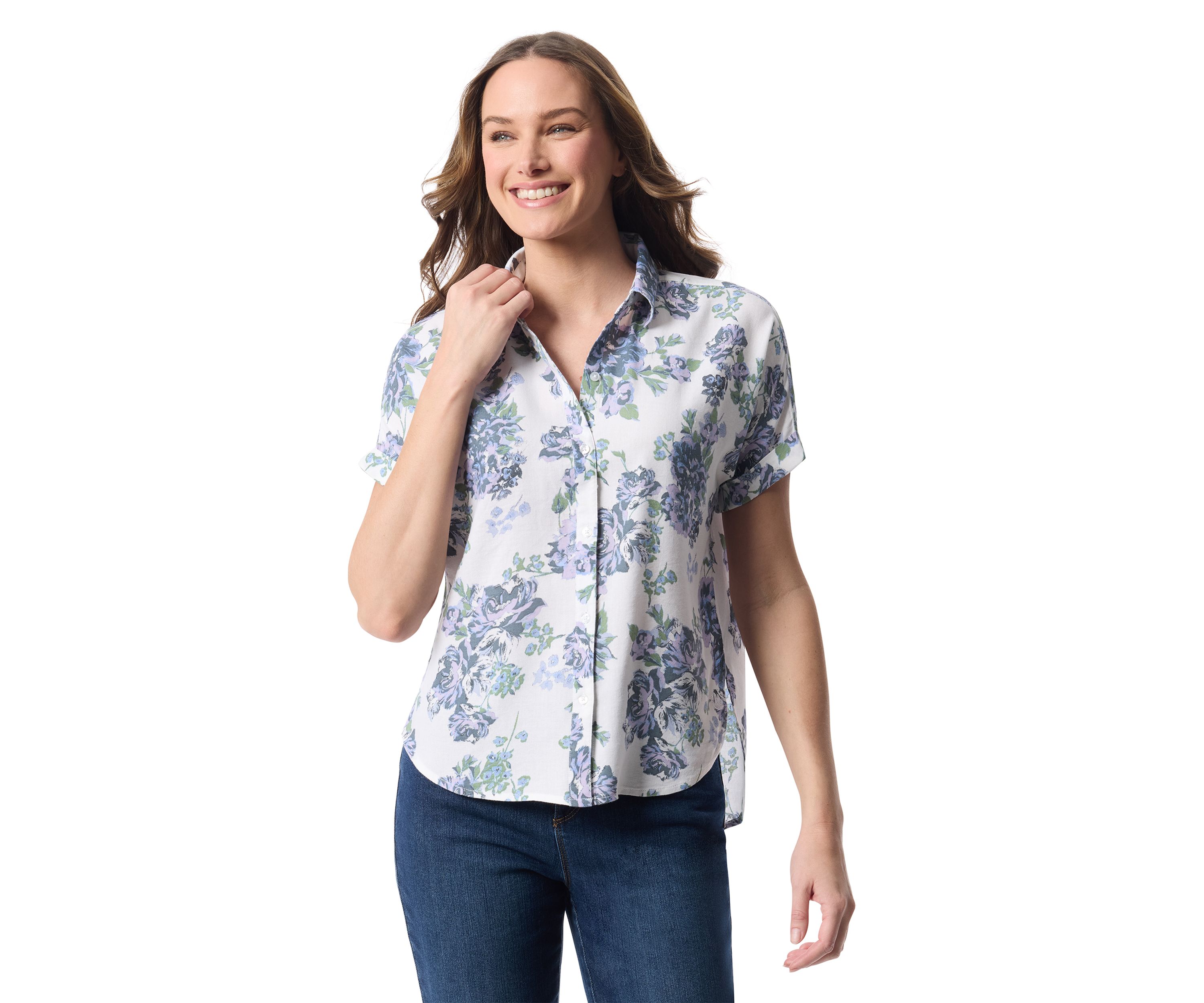 Petite Printed Button Down Shirt 