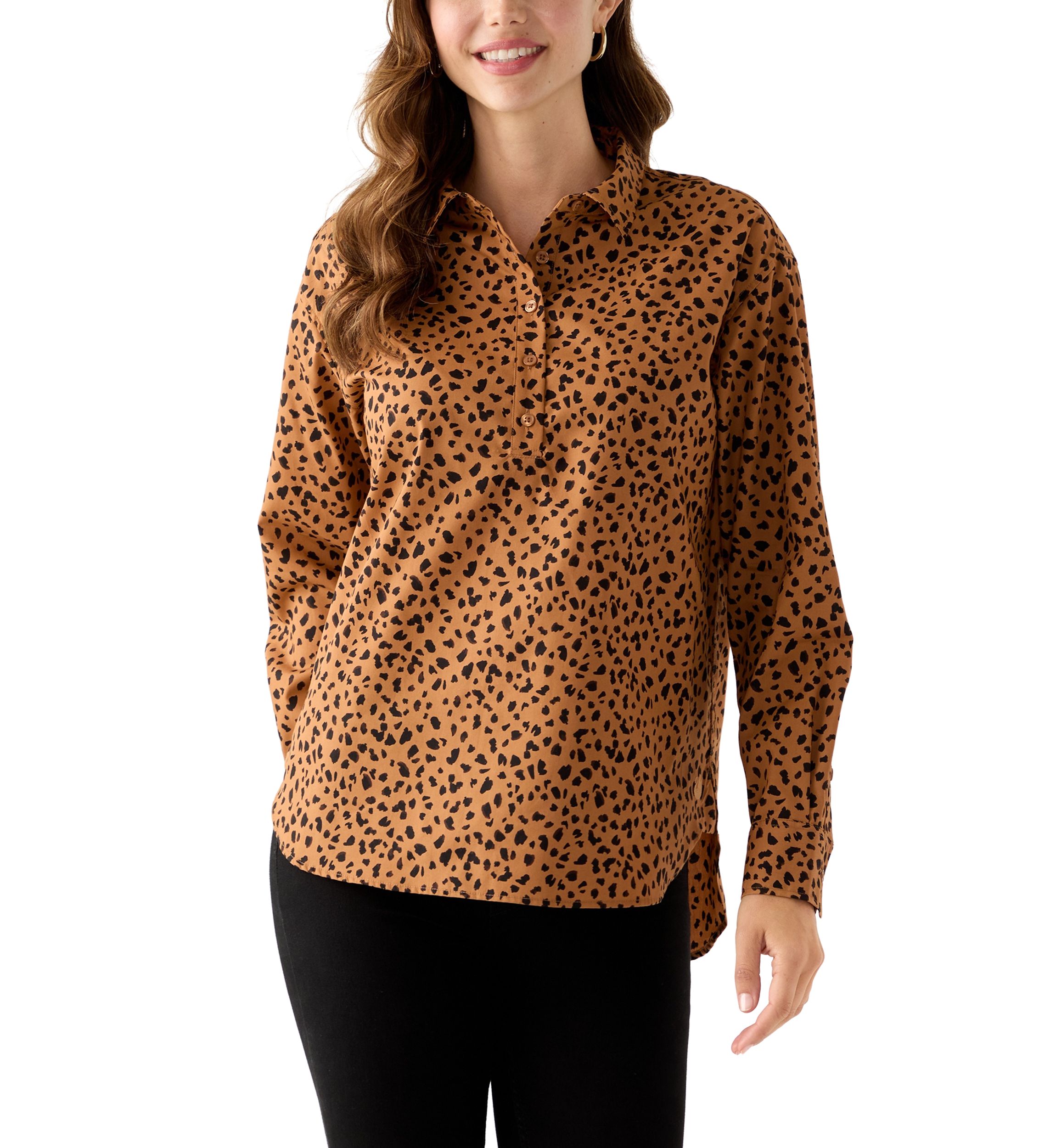Petite Amanda Leopard Print Button Down Shirt