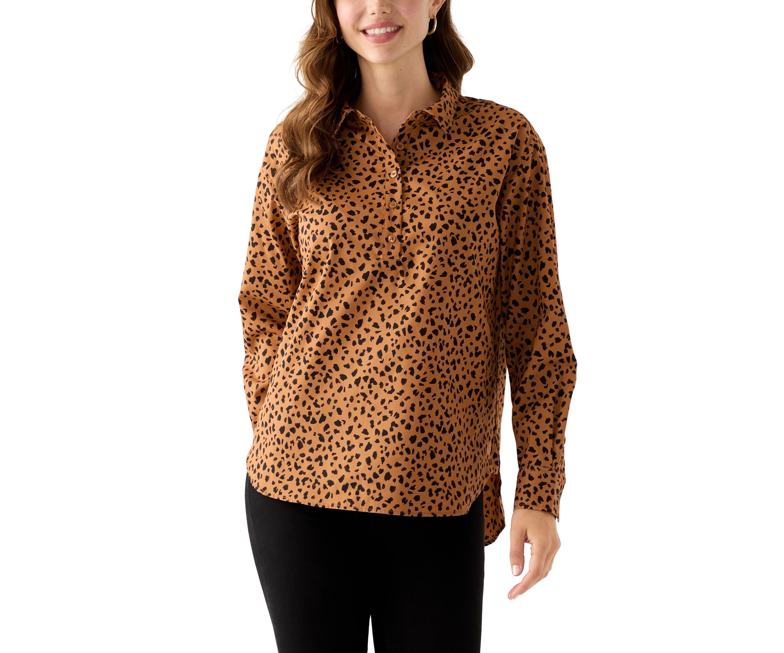Petite Amanda Leopard Print Button Down Shirt