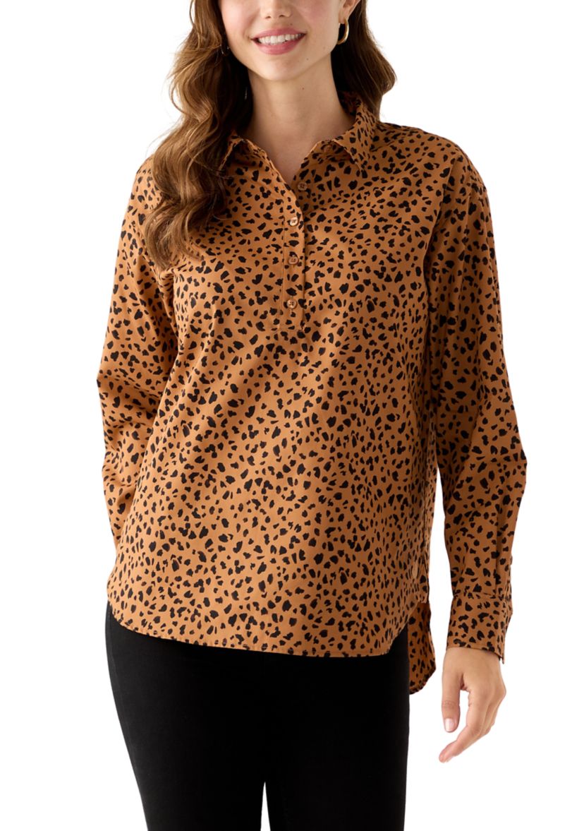 Petite Amanda Leopard Print Button Down Shirt