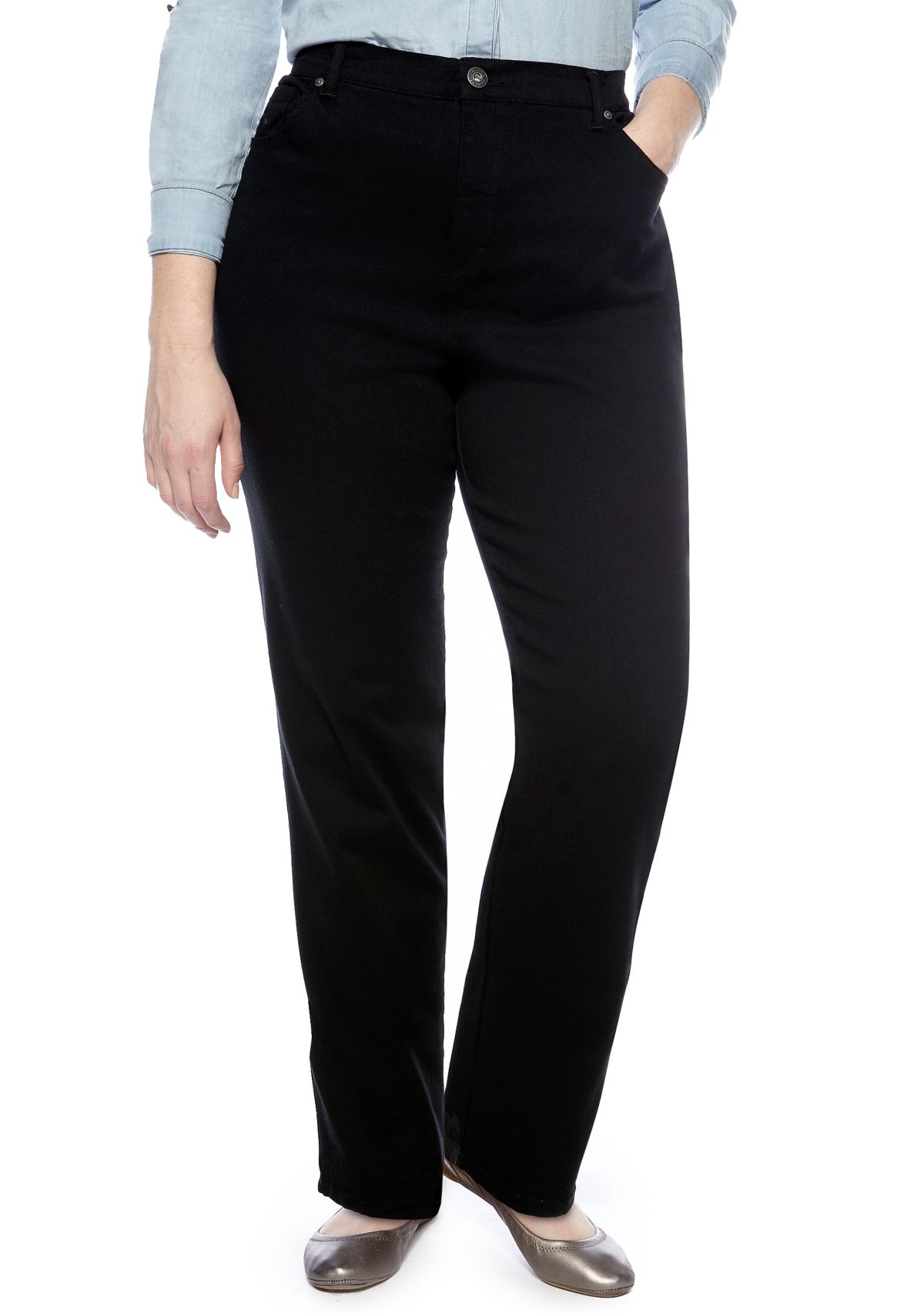 Plus Size Amanda 5 Pocket Jean in Black Short Length