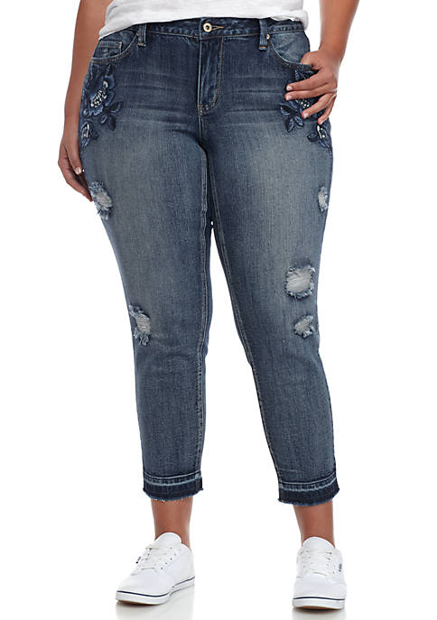 TRUE CRAFT Plus Size Embroidered Release Hem Skinny Jeans | belk