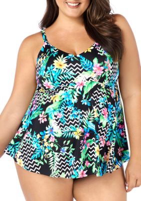 shapesolver plus size graphic v neck swim tankin