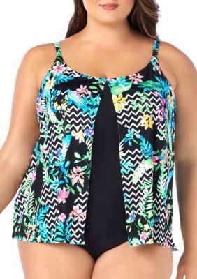 shapesolver plus size graphic v neck swim tankin